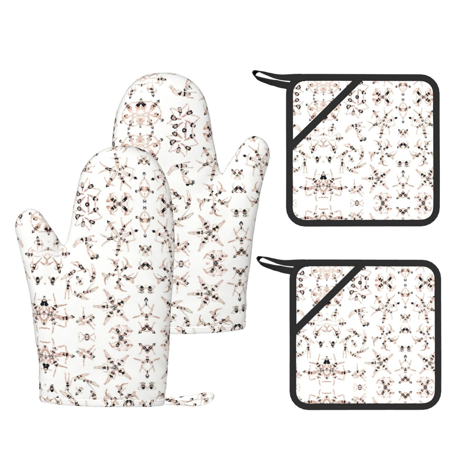 Eeprty Black Swimming Printed Kitchen Oven Gloves And Potholder 4 Pcs, Non-Slip Heat Resistant Mitts For Baking Chef