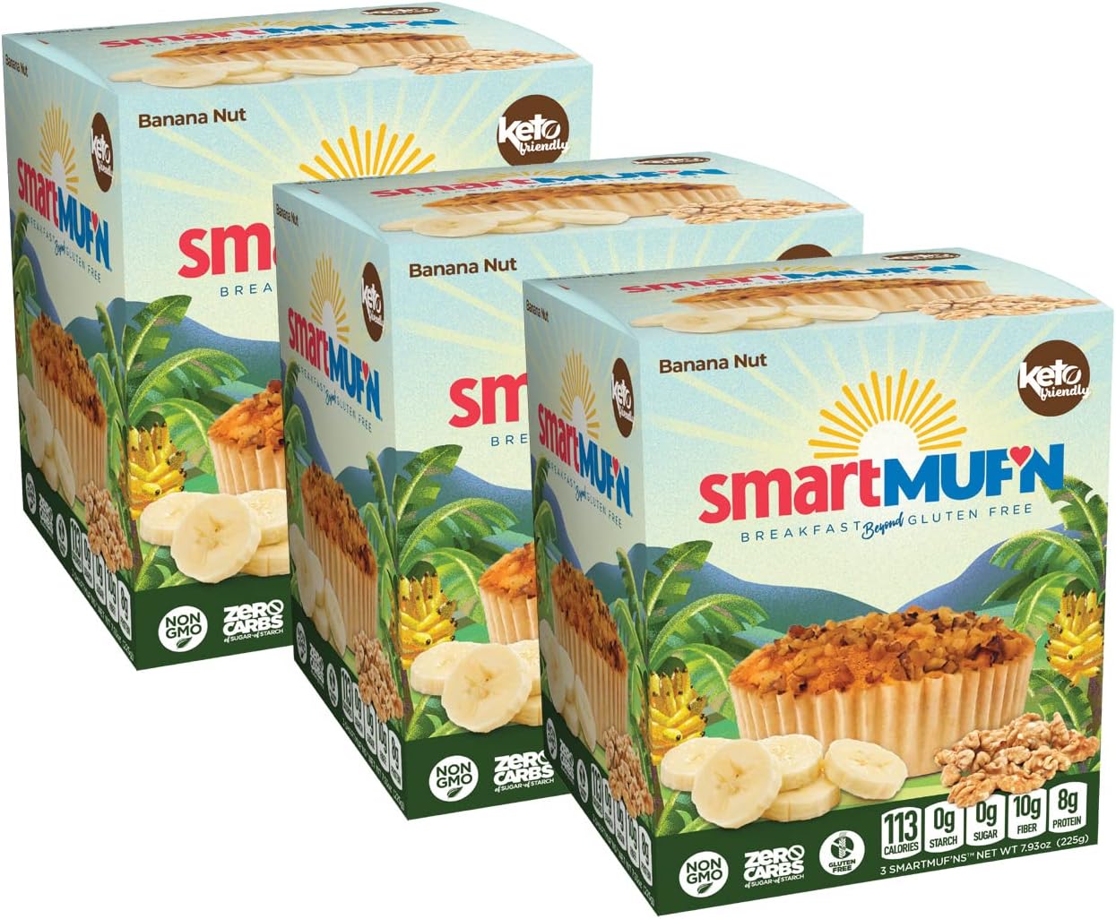 Smart Baking Company Smartmuf'n, Gluten-free, Sugar-free Keto Snack Breakfast Muffin (Banana Nut, 3 Boxes)