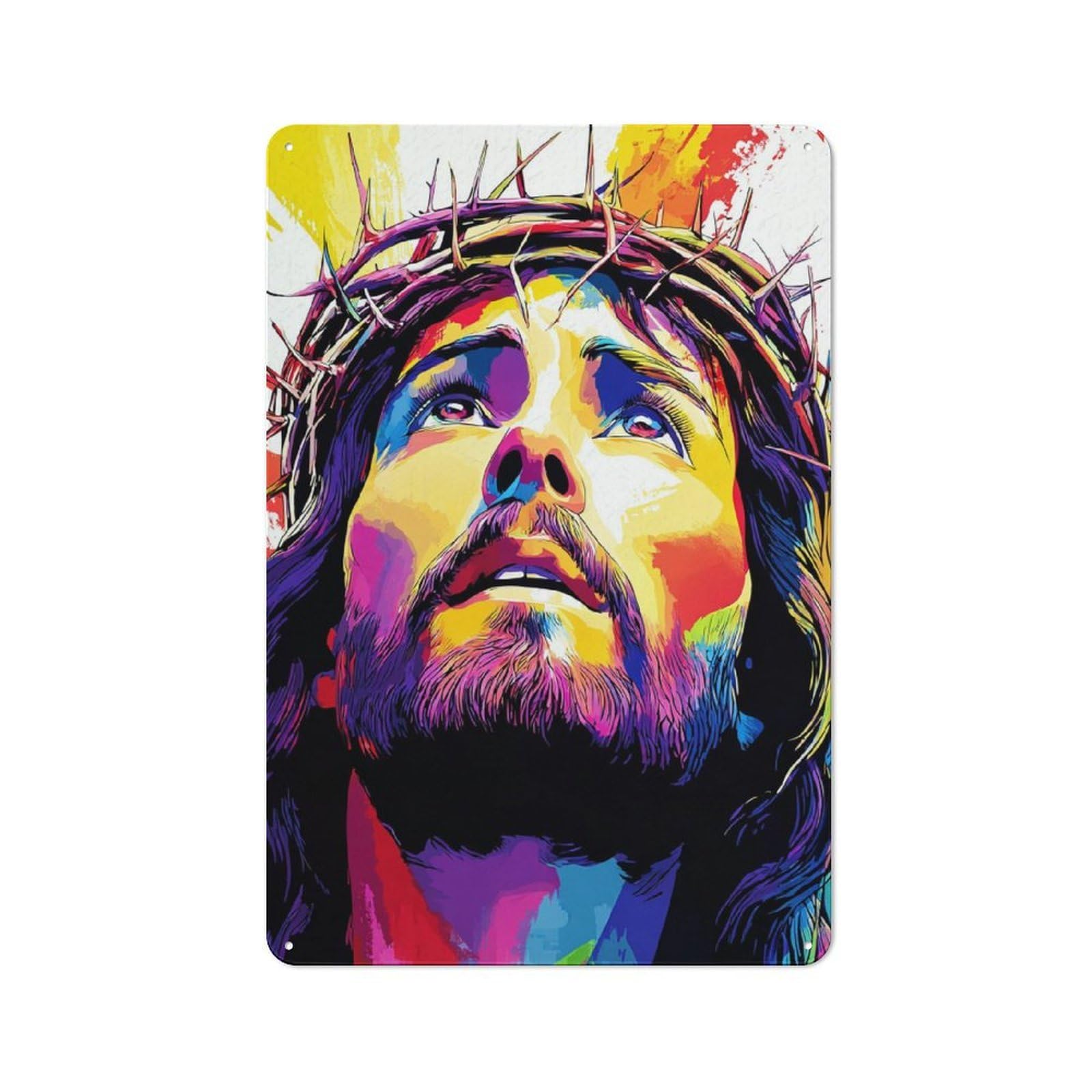 30x20cm Rustic Metal Plaque with Colorful Portrait of A Crowned Figure for Café Or Restaurant, for Themed Interiors in Cafés And Restaurants