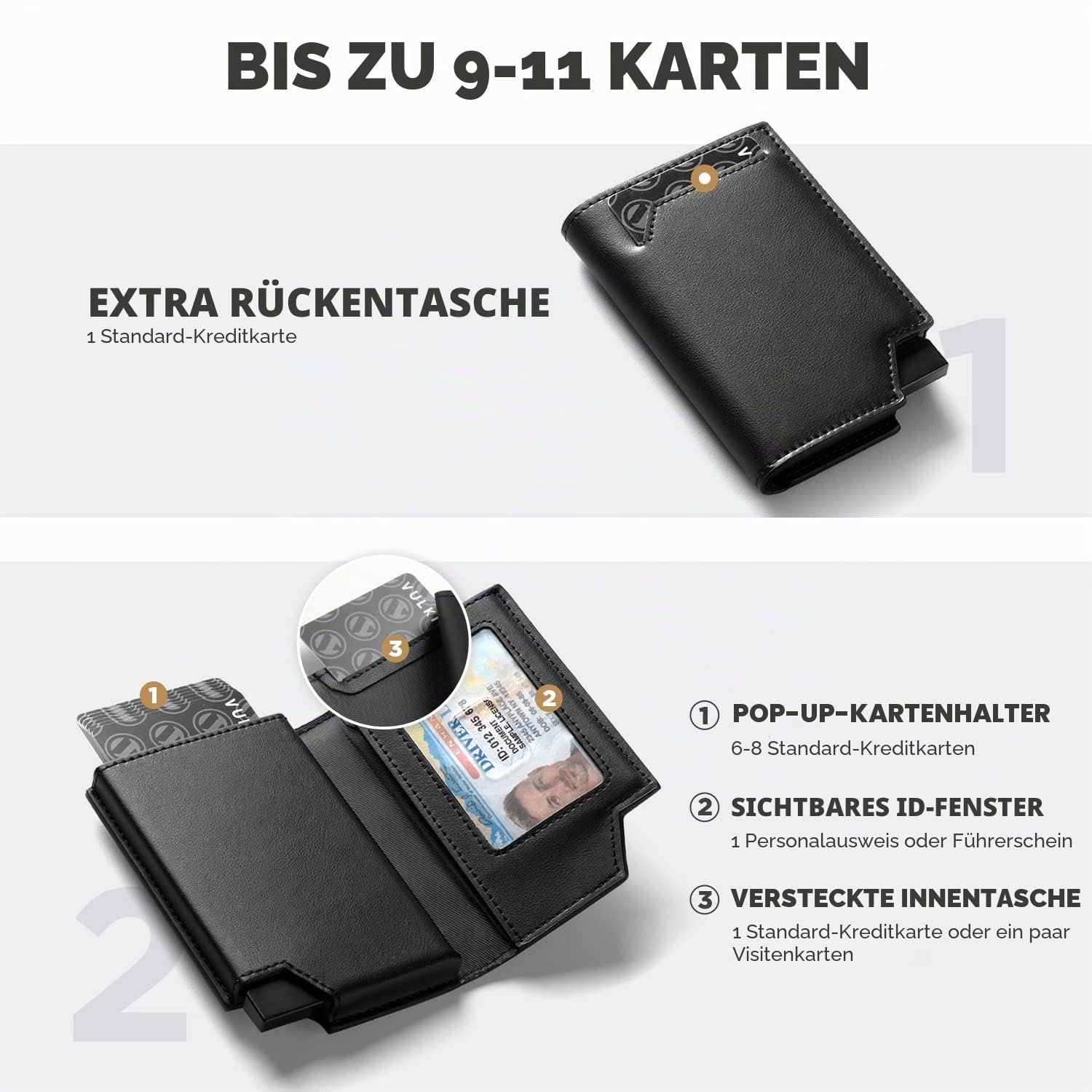 VULKIT Kreditkartenetui RFID Blockierendes Pop Up Kartenetui aus Leder für Männer und Frauen, mit Geldscheinfach und Magnetverschluss