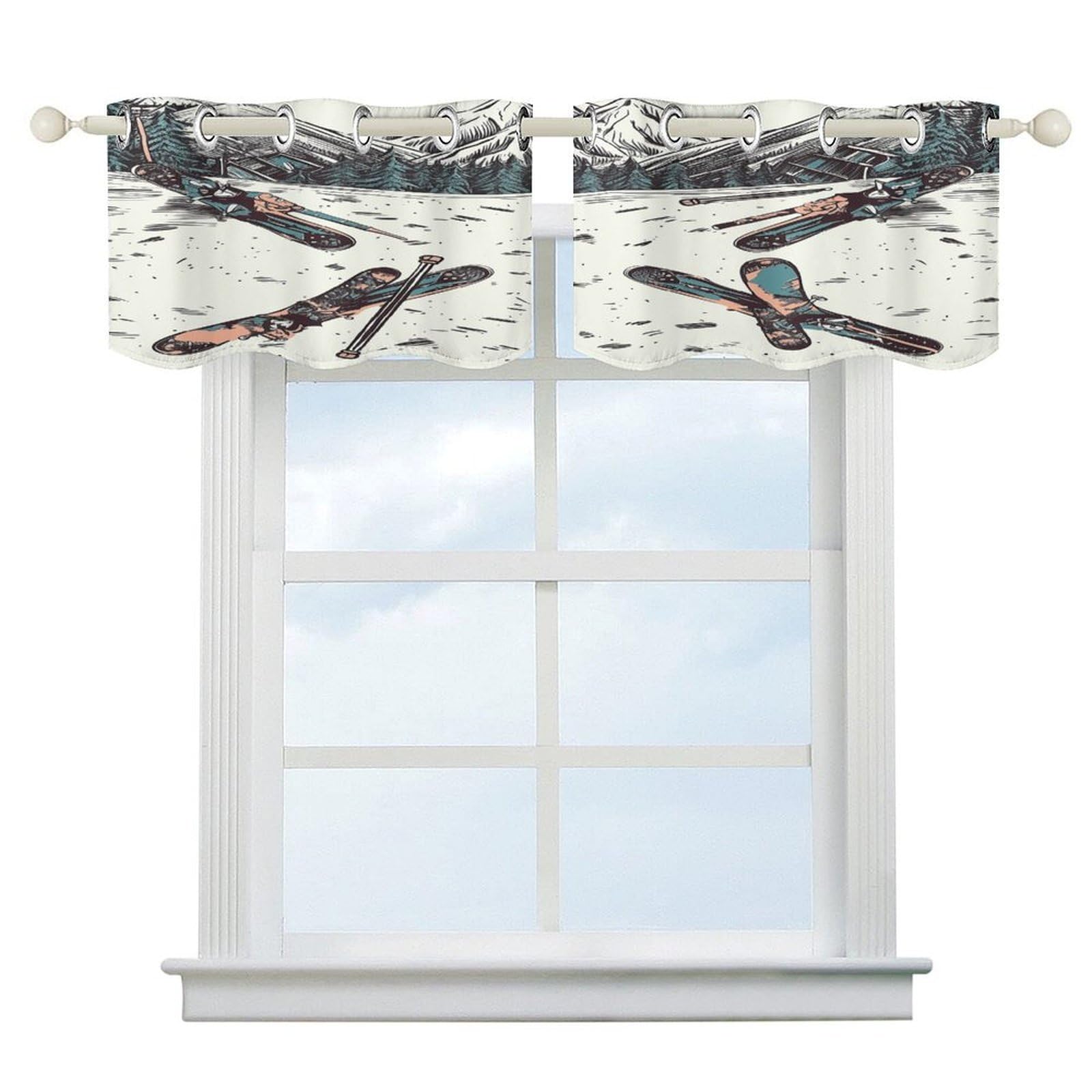 Cortinas opacas de cocina 52x18.1 con cenefa de arte moderno y bolsillo para cortinero
