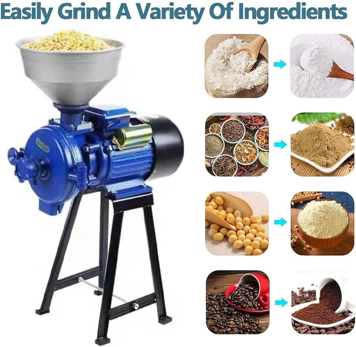 Electric Feed/Flour Mill Dry Cereals Grinder Machine with Funnel, Stainless Steel Grinder Mil, Coffee Feed Mill Wet Dry Cereals,A-B