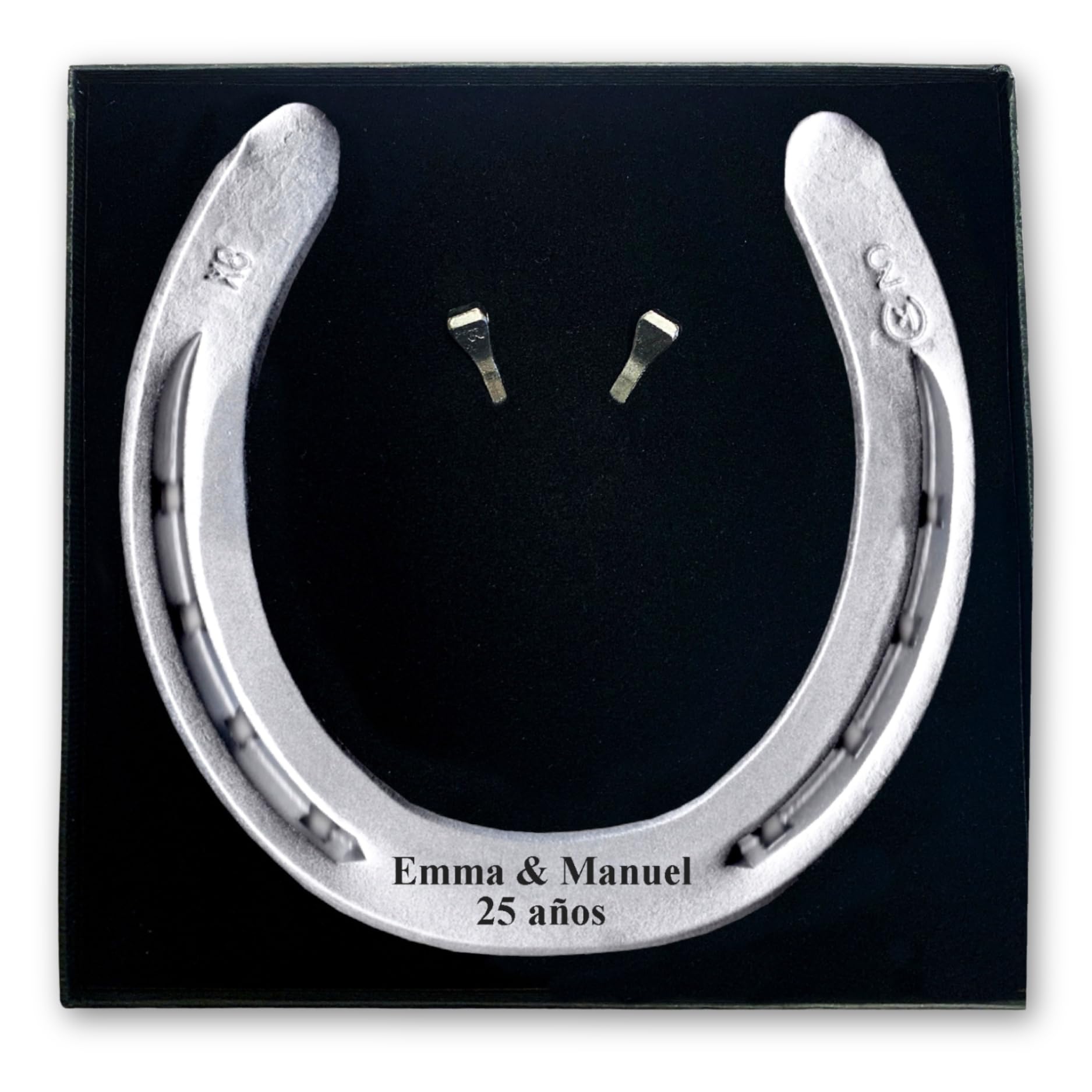 Herradura con grabado personalizado de hierro pesado, herradura original de caballo, lacada en plata, herradura de la suerte para boda o inauguración de la casa