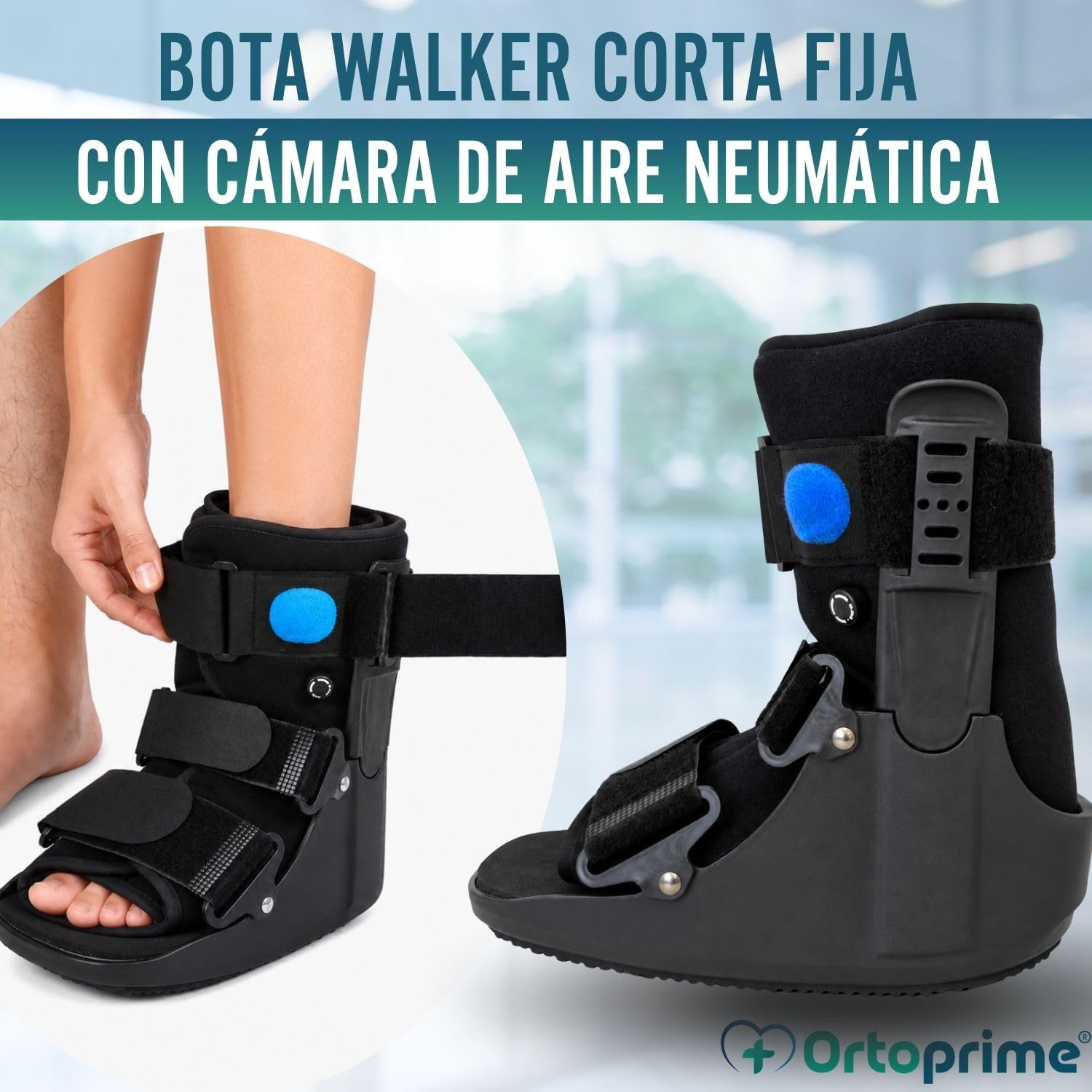 OrtoPrime Bota Walker Corta Fija BILATERAL con CÁMARA DE AIRE Walker Bota Ortopedica Esguince Tobillo - Bota Ortopedica Walker UNISEX Bota Fractura Inmovilizadora de Tobillo NEUMÁTICA (S 35-39)