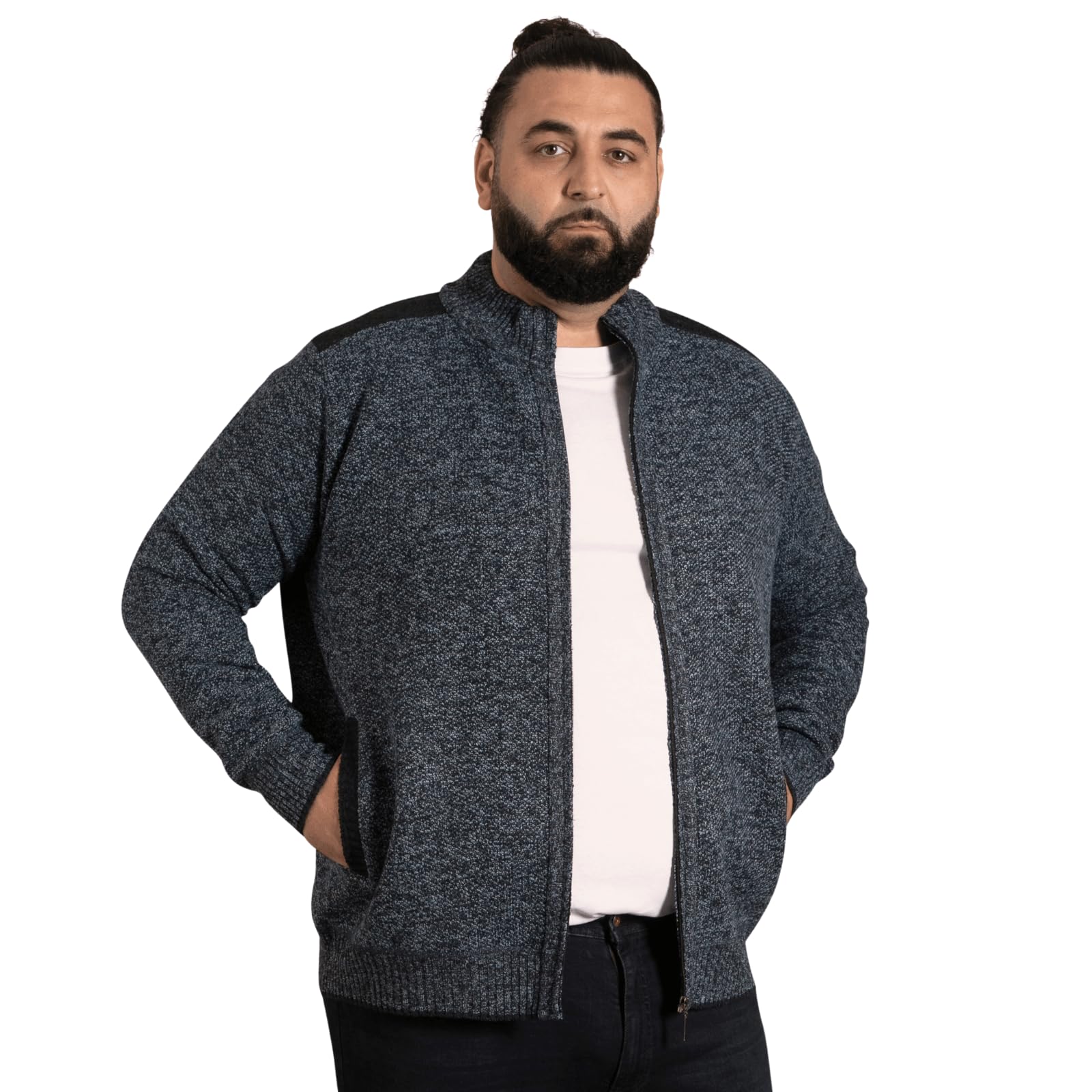 Duke Mens Dereham 1 Knitted Zip Fleece Lined Sweater - Blue - 4XL