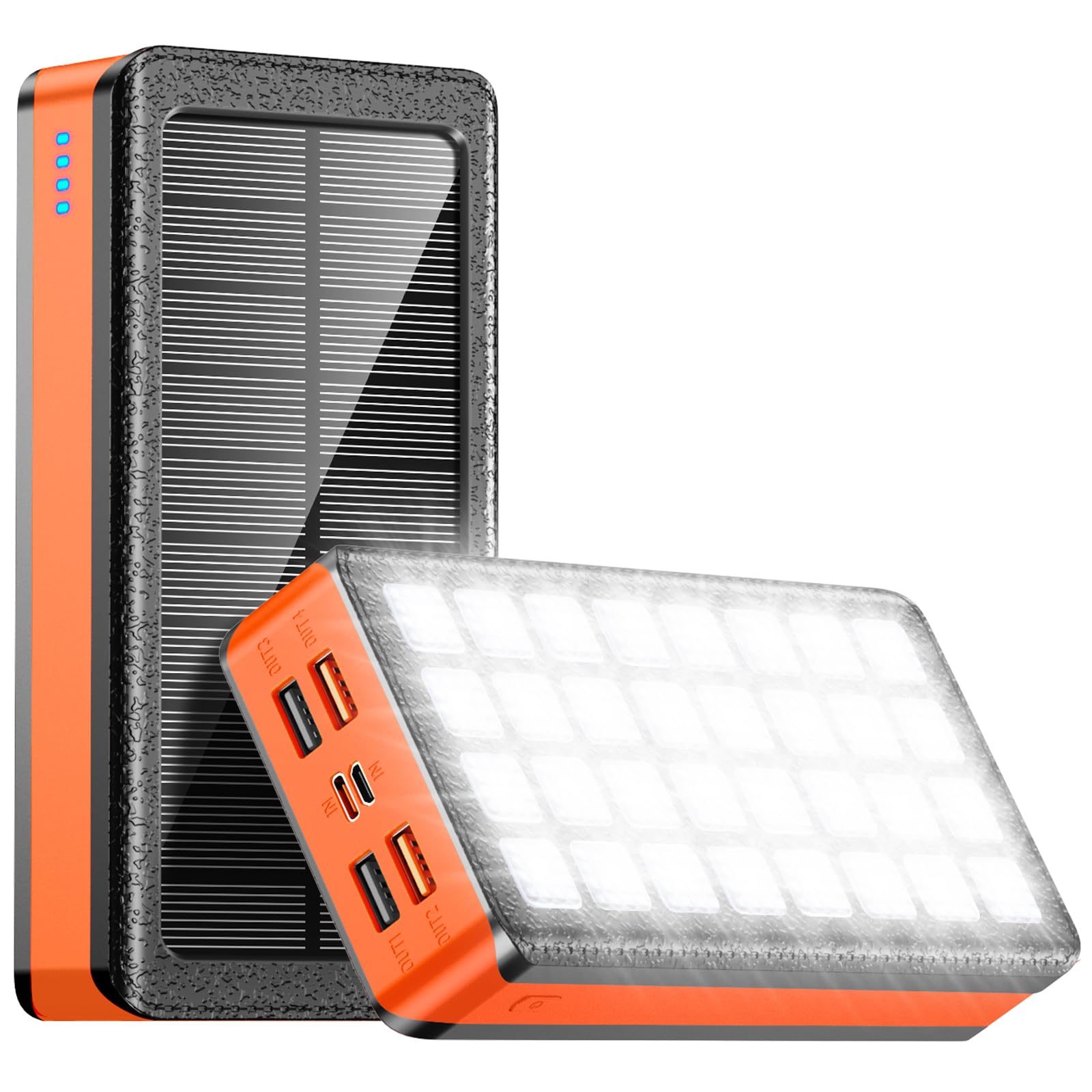 Aeecestore Solar Charger Power Bank 66800mAh Portable Charger with USB-C in/Output 22.5W QC3.0 Fast Charging 5 Out Ports Battery Pack Built-in 32 Led Flashlights for iPhone Samsung Tablet Camping