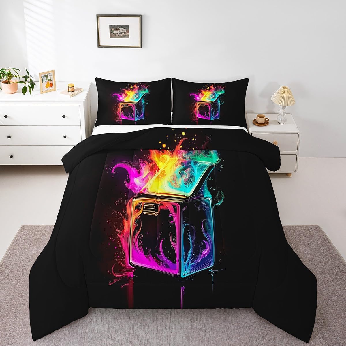 Manfei Flame Comforter Set Toddler Size 2 Pcs,Watercolor Tie Dye Bedding Set,Geometric Abstract Art Quilt Set for Child Bedroom,Duvet Insert,1 Pillowcase