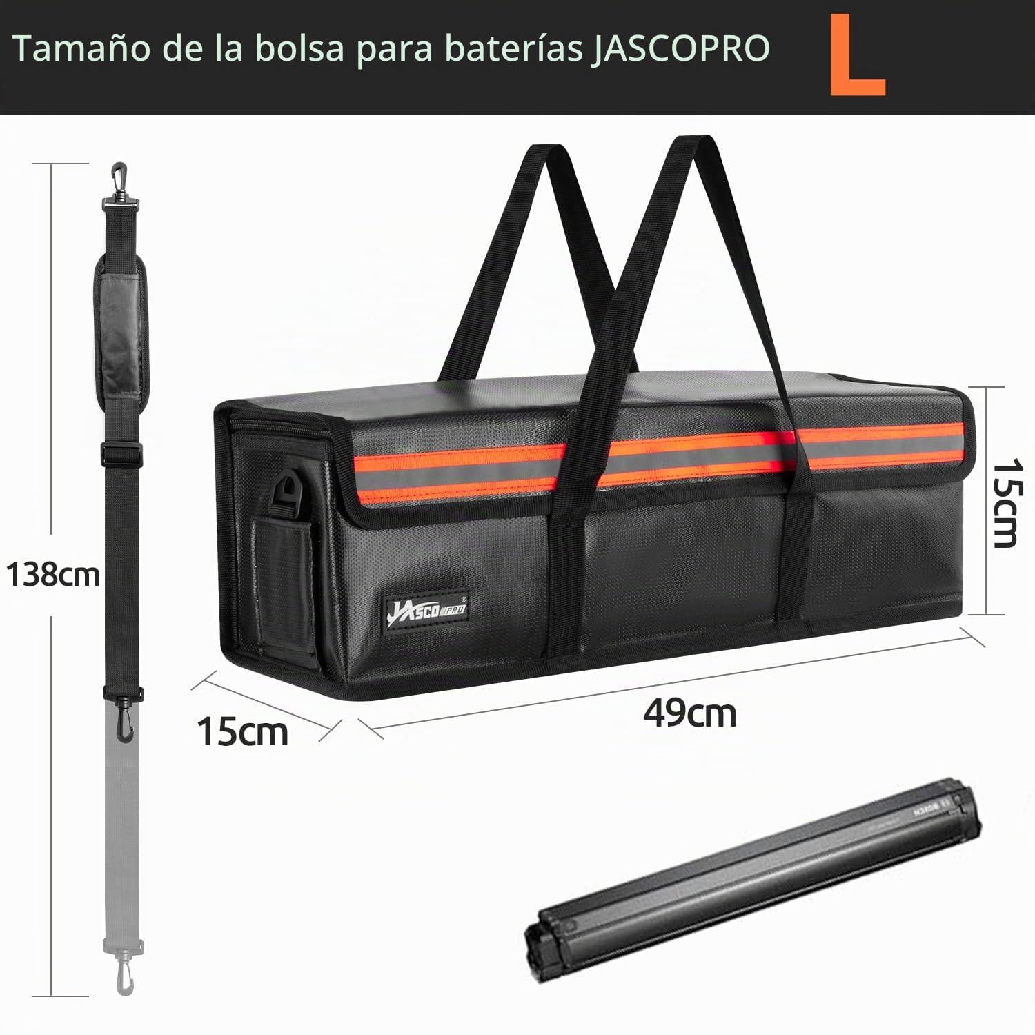 JASCOPRO Ebike Bolsa de la batería, 8 Capas de protección contra Incendios a Prueba de Fuego Bolsa de la batería hasta 1400 ° C, 49 * 15 * 15cm (L)