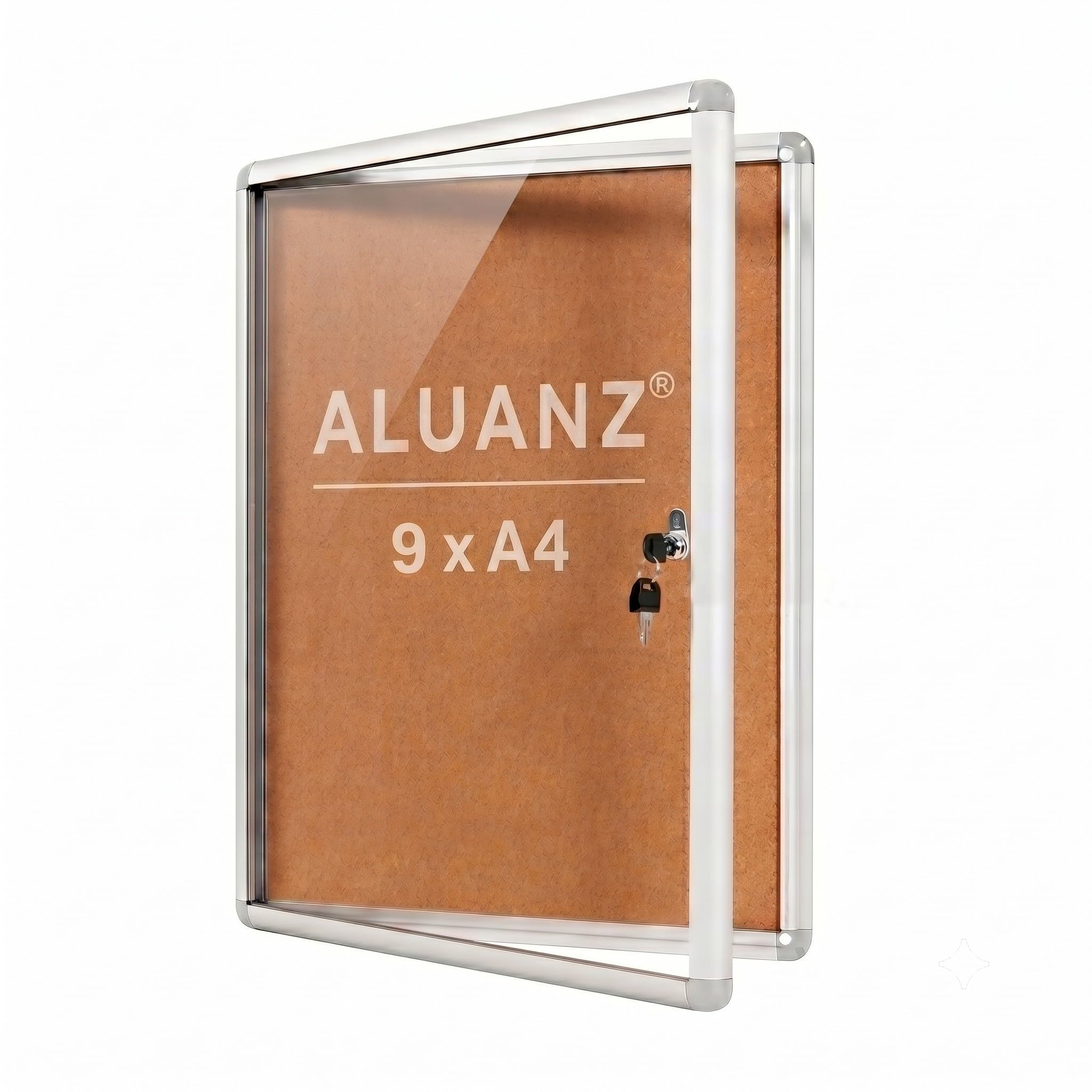 Vitrine d'affichage DIN 9 x A4 | Tableau d'affichage verrouillable en liège, Vitrine intérieure avec serrure pour bureau, école, hôtel, 98 x 72 x 3 cm