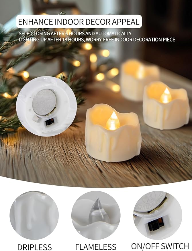 Glflickerow 12-Pack Tealight Candle, Votive Flameless Timer Candles Battery Operated, 6hrs On 18 Hrs Off for Christmas Thanksgiving Home Wedding Party Halloween Decor photo 5