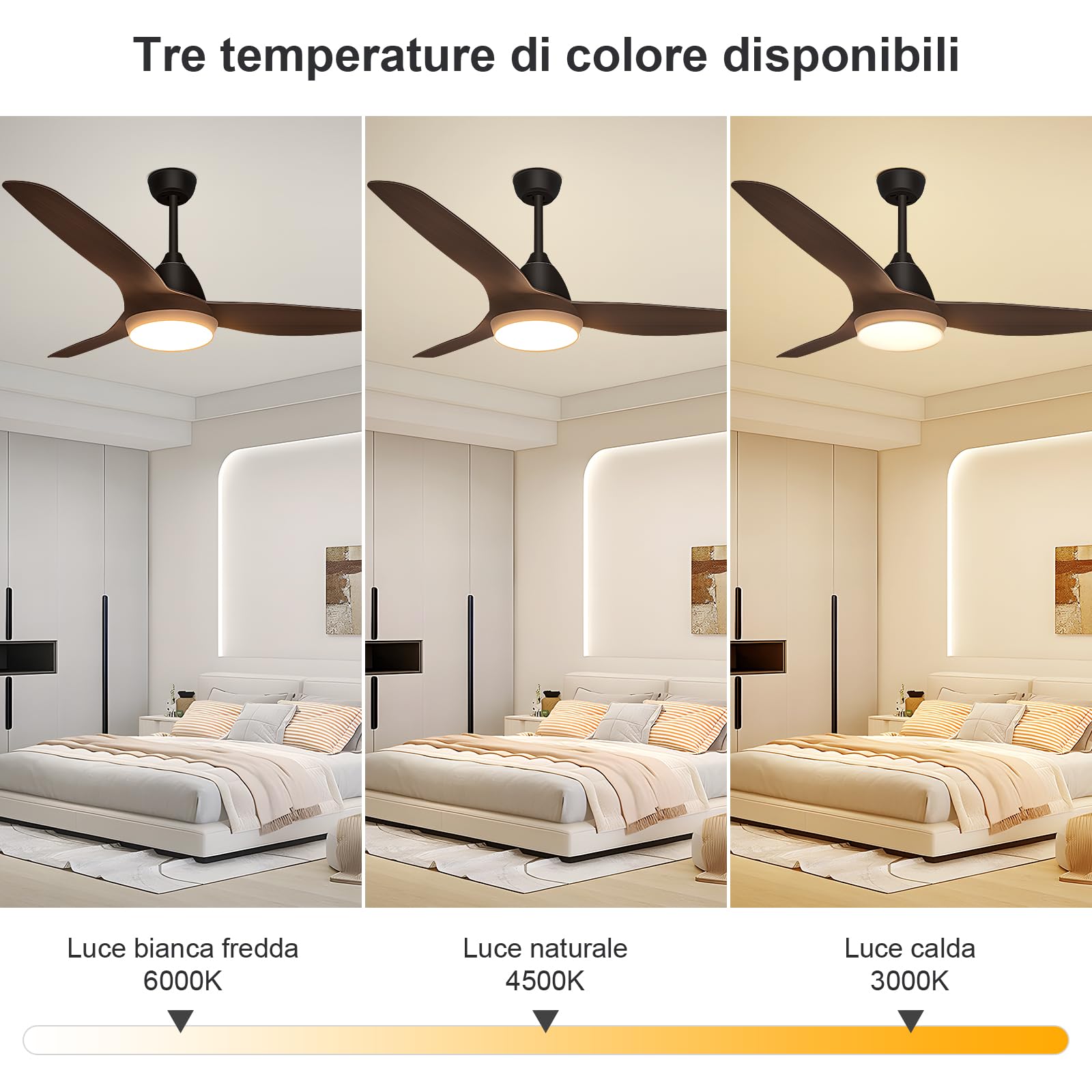 GLITI Ventilatori da soffitto con luci e telecomando, ventilatori da soffitto con lampada, 52'' silenzioso ventilatore da soffitto con 3 pale ventole ABS,3 velocità, temporizzazione (marrone)