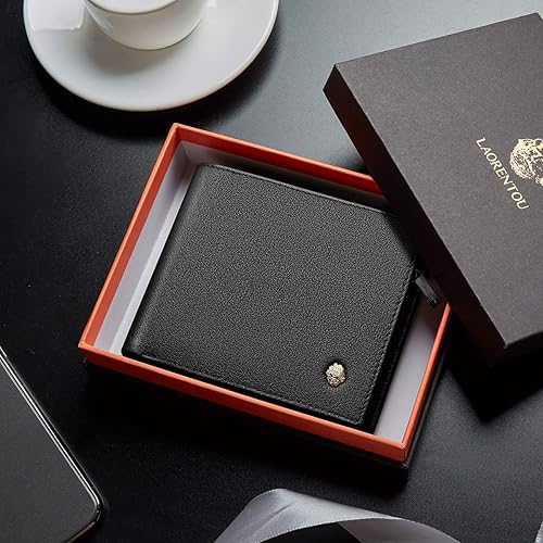 Miniatura 2 de LAORENTOU Carteras de cuero genuino para hombre cartera corta con bolsillo con cremallera para hombre cartera de embrague tarjeteros de crédito