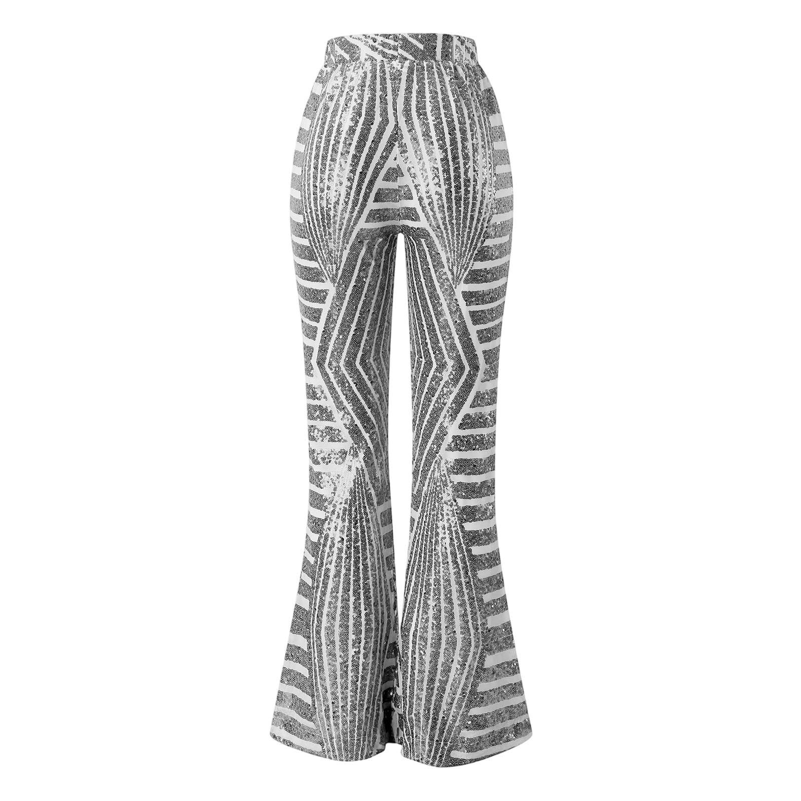 Generisch Pantaloni da donna eleganti e casual con paillettes, taglio stretto, gamba dritta, orlo largo, pantaloni lunghi