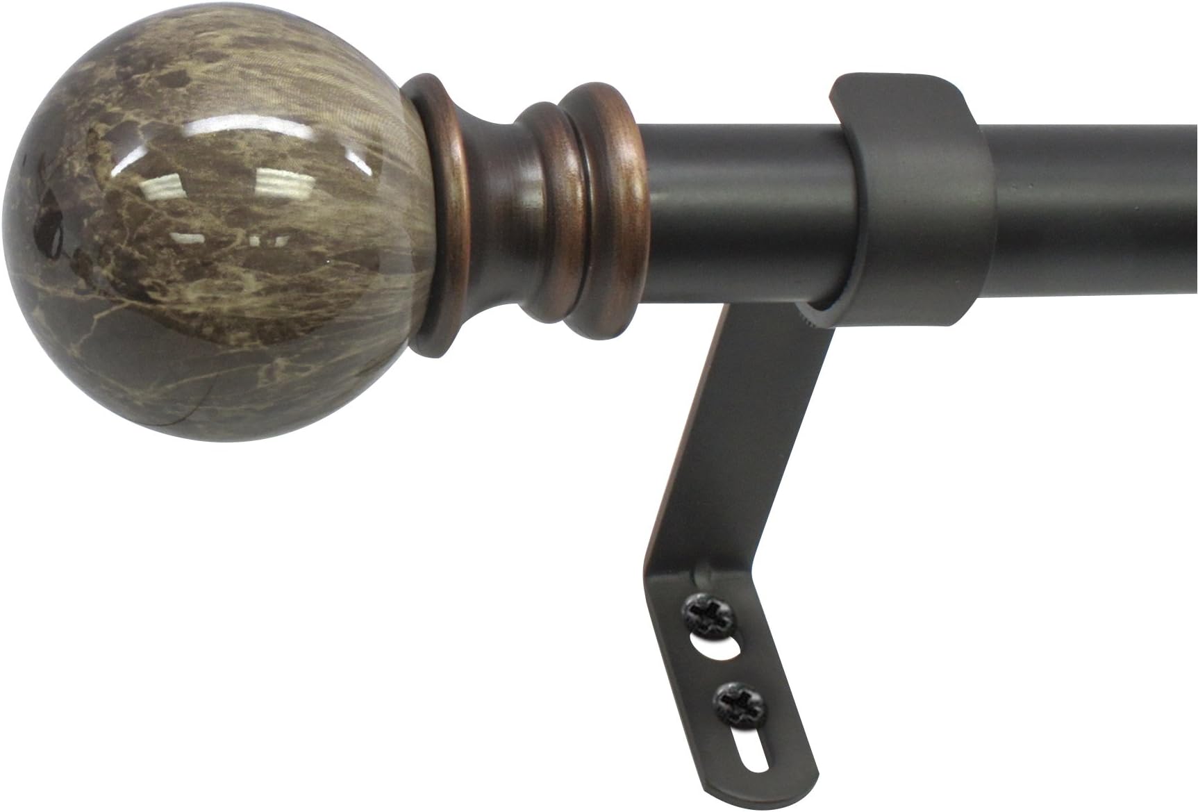 DecopolitanBeme International 1" Core Marble Ball Telescoping Drapery Rod Set, 36-72", Brown