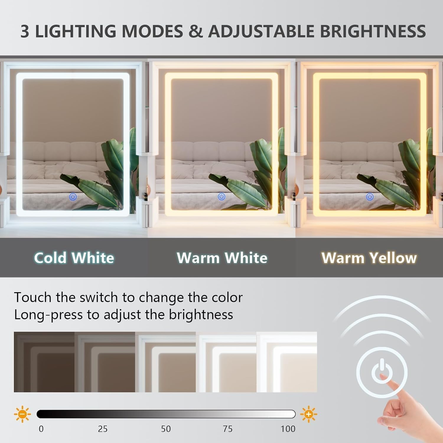 Make Up Vanity With Multiple Drawers 6, Makeup Desk 3 Color Lighting Modes With Adjustable Brightness,Vanities With Led Lights With Slide Mirror, Vanity Mirror With Lights Desk And Chair Bedroom White