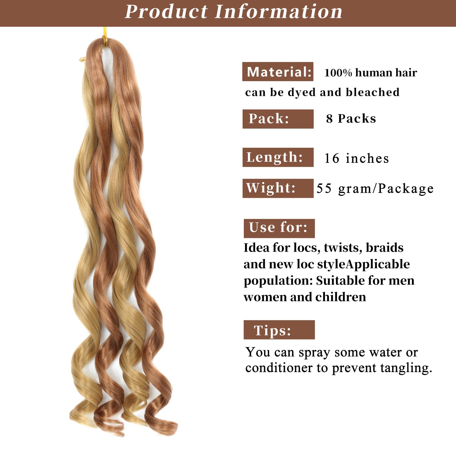 French Curl Braiding Hair 16 Inch 8 Packs Curly Braiding Hair Pre Stretched French Curls Braiding Extension Curl Crochet Braids Spiral Extensions (30P27# - Image 3