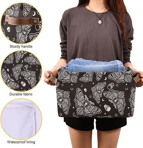 Miniatura 8 de ALAZA Cesta de almacenamiento negra con diseño de calavera y mariposa para estantes para organizar el armario, estante del cuarto del bebé, juguetes