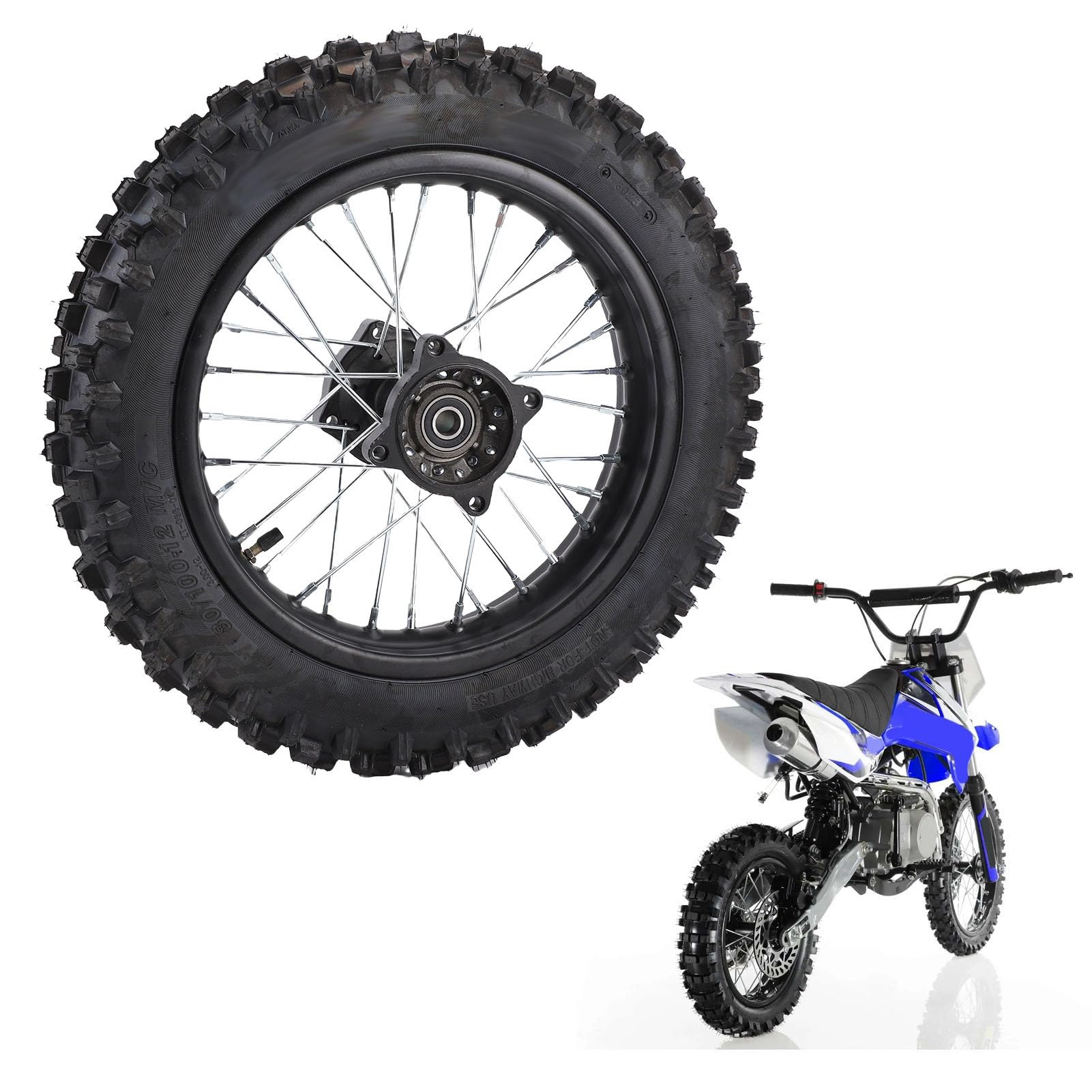 aqxreight 12-calowy zespół Opony na felgę Tylnego Koła, Opona Wymienna 80/100 12 z łożyskiem 15 Mm, do Apollo SSR XR CRF Dirt Pitbike Kayo TSD 110 TD 125