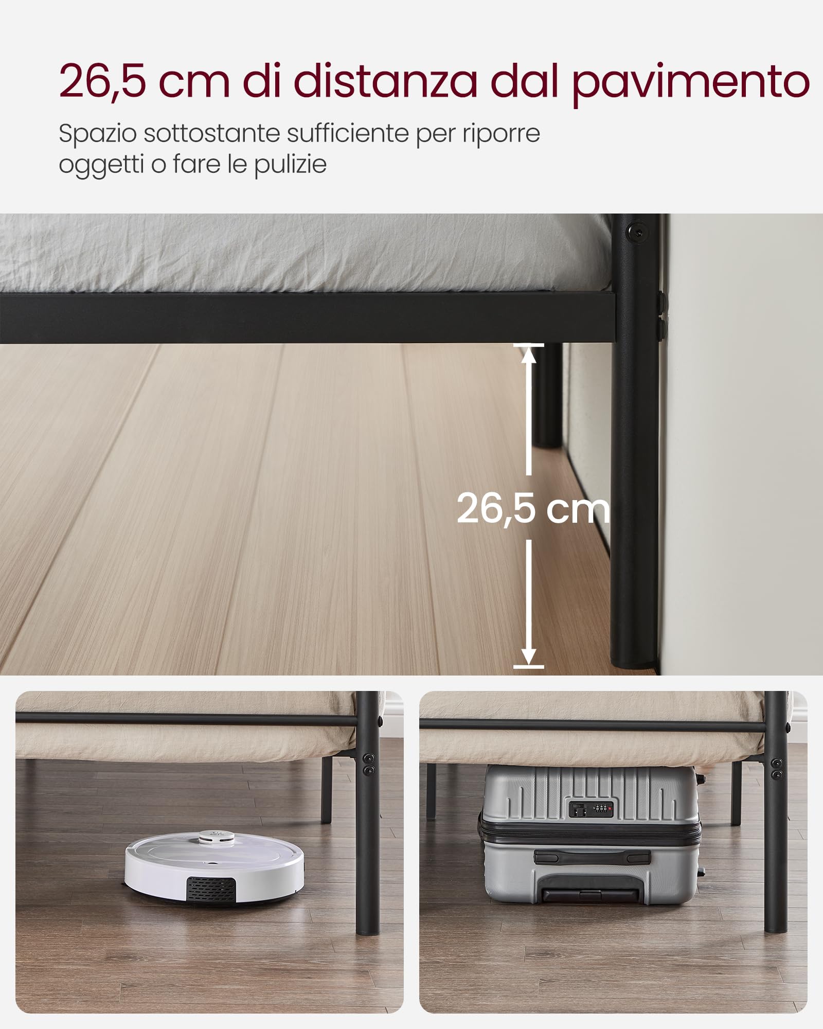 VASAGLE Struttura Letto Matrimoniale, Letto a Doghe in Metallo per Materassi di 160 x 190 cm, per Stanza di Ospiti, Montaggio Facile, per Spazi Piccoli, Nero Inchiostro RMB069B01