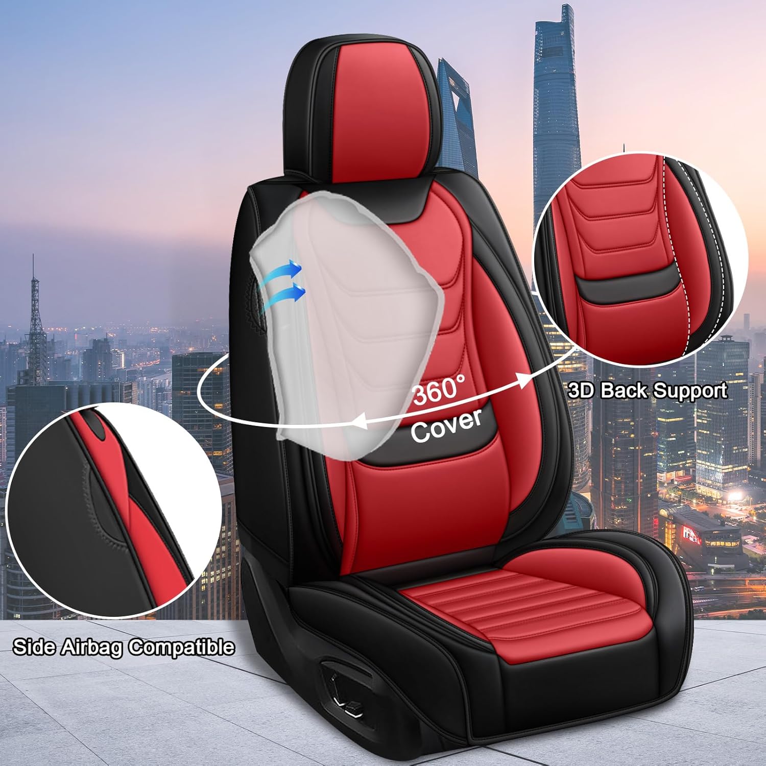 Seat Covers Fit for Volkswagen Atlas Cross Sport 2020-2025, Waterproof & Easy-Clean Family Car Seat Covers Interior, Non-Slip, Airbag and Safety Seat Compatible, 5 Seats, Black Red
