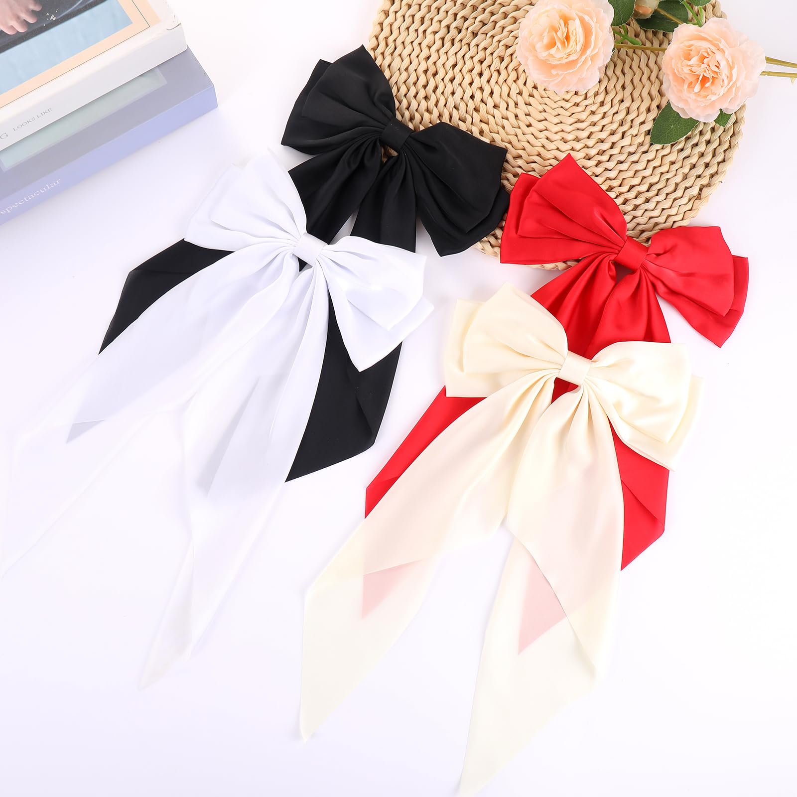 WORTL 16 PCS Hair Bows for Women,Hair Ribbon Hair Bows With Long Tail,Hair Bow Clips Hair Barrettes for Women Accessories