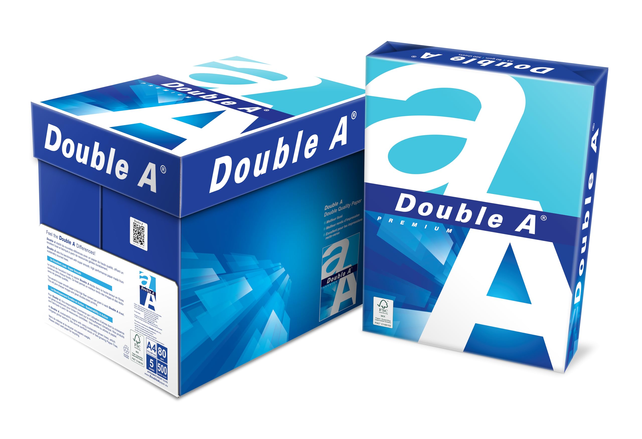 Double A Office Quality A4 Printer Paper for Copiers, 80 GSM, 1 Ream, 500 Sheets, White