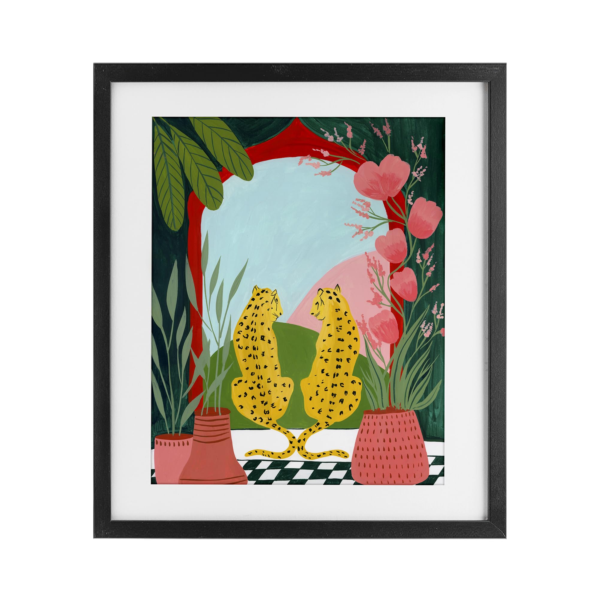 'Twin Leopard & Plants'| Framed Print Under Glass