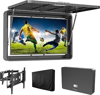 Outdoor TV Hard Cover 55 Inch with Lock, Weatherproof Outdoor TV Enclosure | Premium Metal Waterproof Outdoor TV Cabinet with Dual-Arm TV Mount Bracket and 600D Oxford Outdoor TV Cover Fits 44-55 Inch
