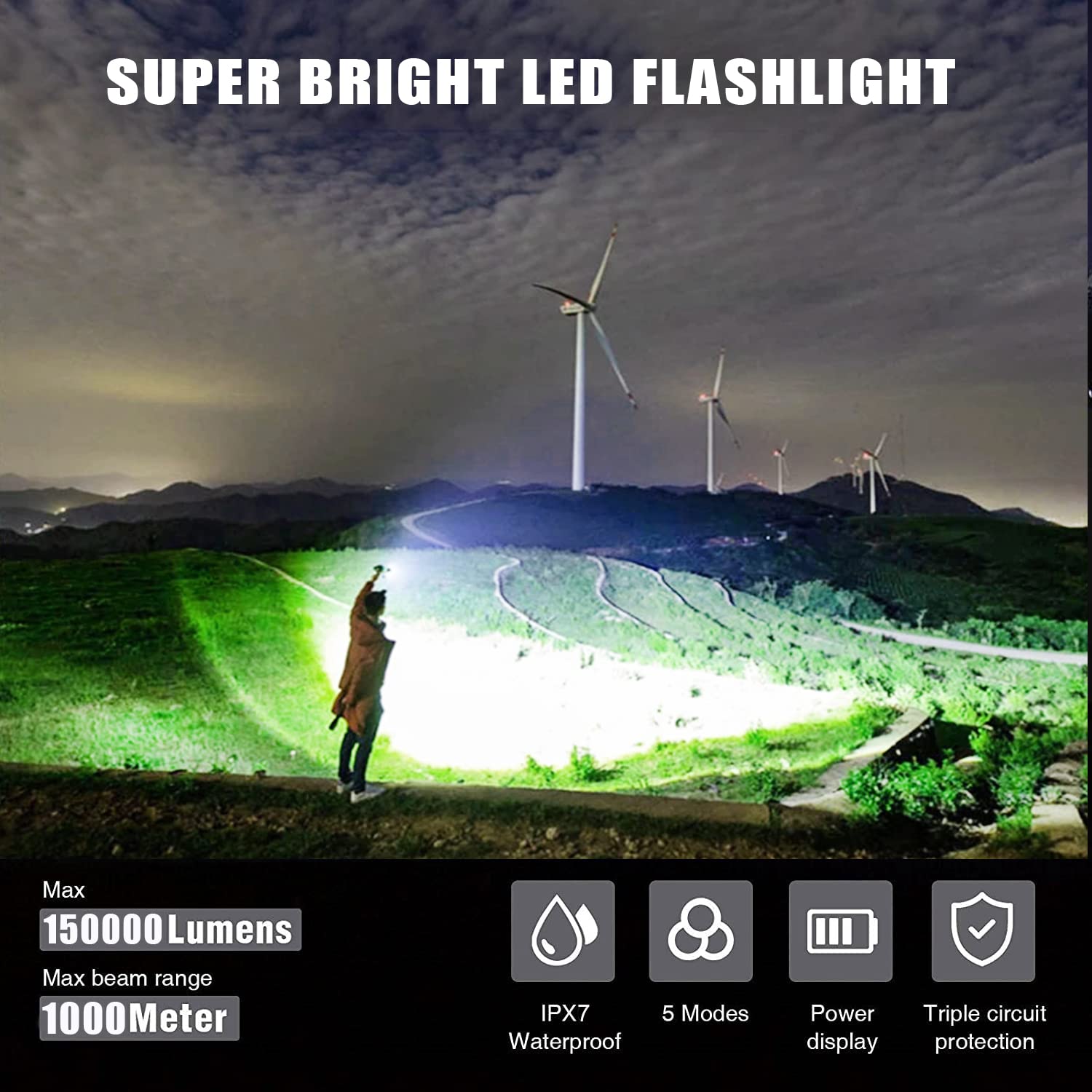 Lylting USB Rechargeable Led Flashlight, 100000 Lumens Super Bright Flashlights High Lumens, 5 Modes, IPX6 Waterproof, Tactical Flash Light for Emergencies Camping