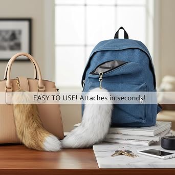 Therian Tail 4-Pack Faux Fox Tails, 16 Inch Fluffy Furry Tail Keychain & Clip on for Cosplay, Halloween, Bag & Backpack Charm Decor