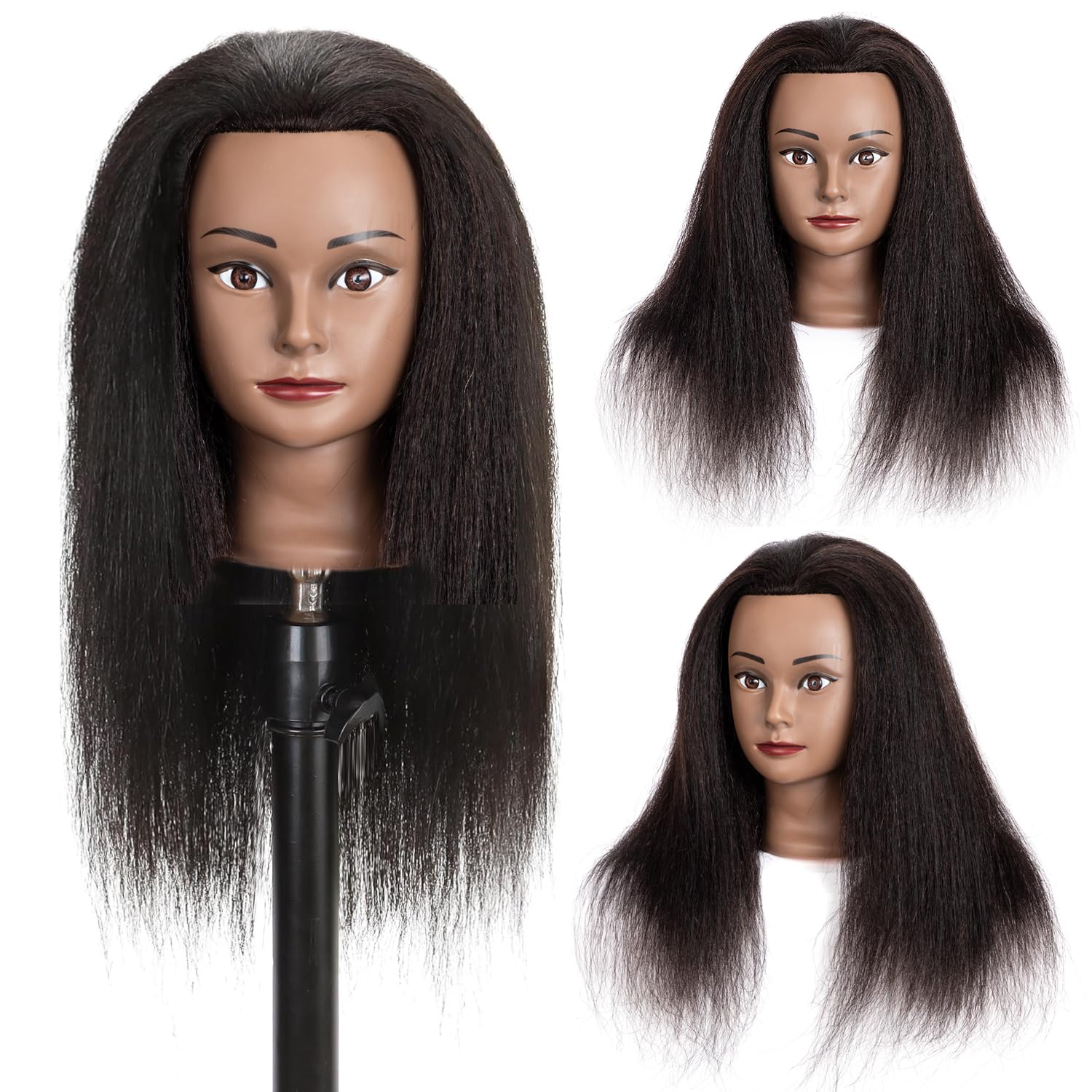 Manichino Head with Human Hair 18'' Cosmetologia Manichino Head with 100% Real Human Hair Manichino Head für Flechten Parrucchieri Cosmetologia Studenti Esercizio Styling with Clampholder (M18)