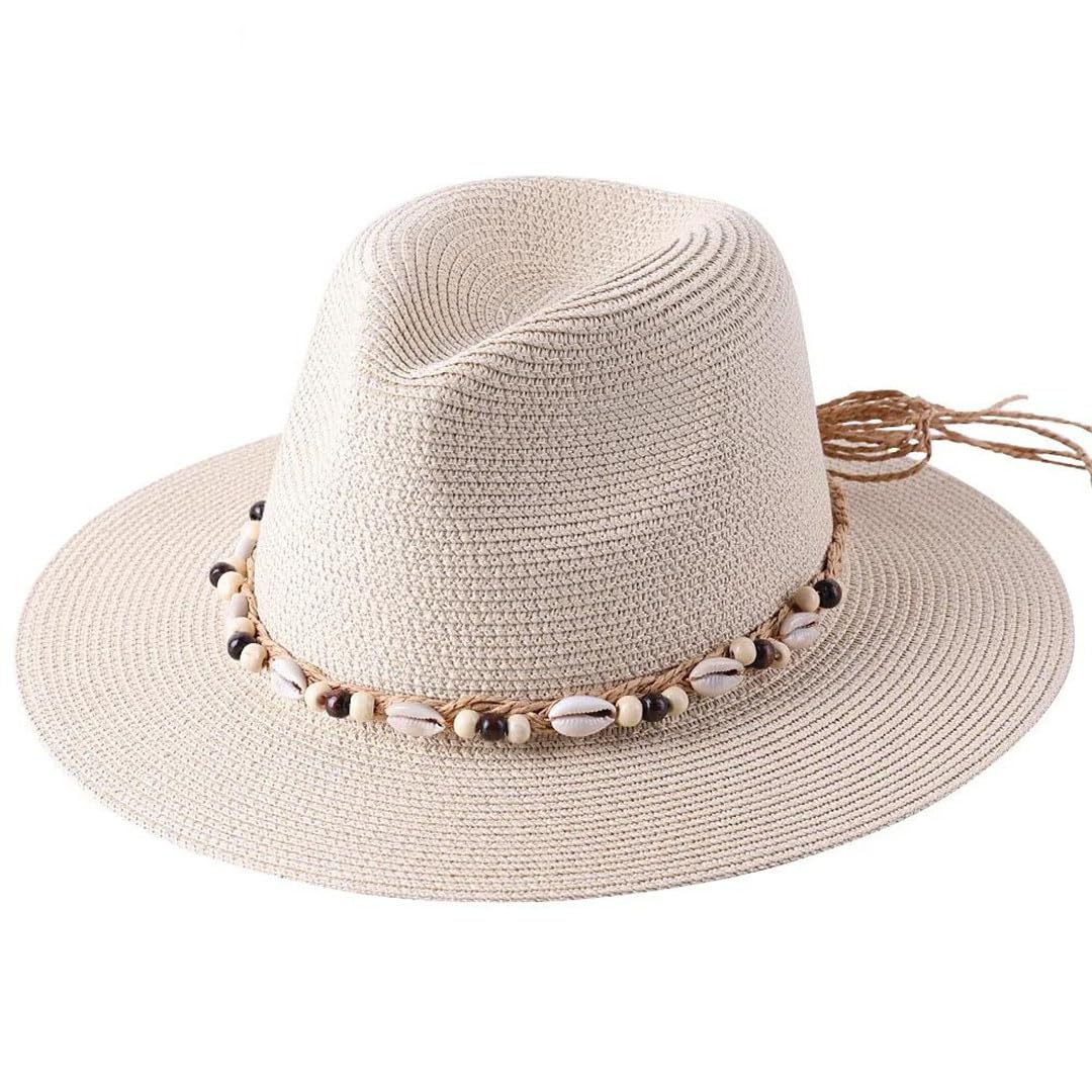 Cappello da donna con conchiglia naturale conchiglia all'aperto spiaggia cappello da sole, bianco, 6 3/8-6 5/8