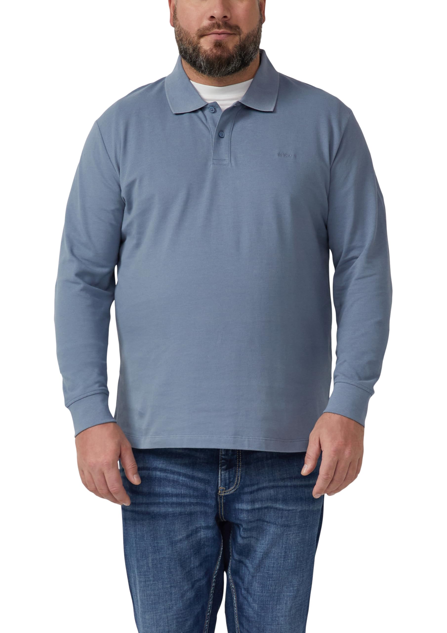 s.Oliver Langarm-Poloshirt aus Baumwoll-Piqué mit Bündchen