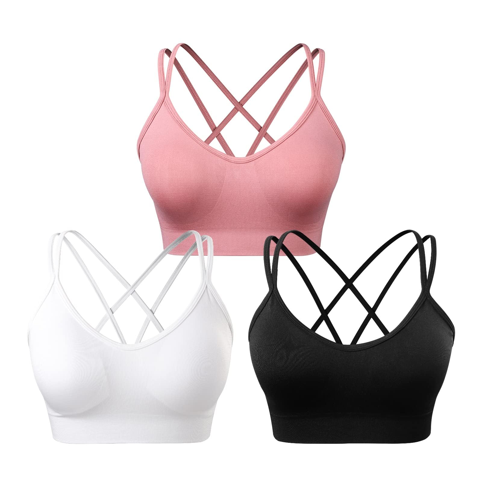 sicoozoe Women's Cross Back Sports Bra Padded Strappy Medium Support Yoga Bra for Workout Fitness 3 Pack