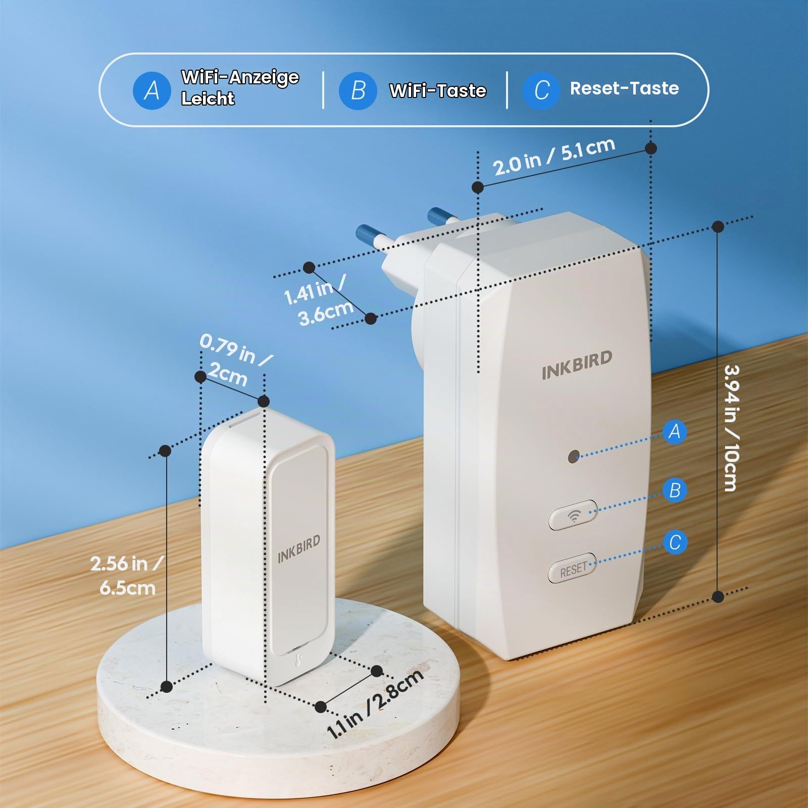 INKBIRD ITH-11-B Bluetooth Temperatursensor, Feuchtigkeitssensor mit IBS-M2S-B Bluetooth Gateway, Temperatur-Feuchtigkeitssensor Ideal für den Innen- und Außenbereich
