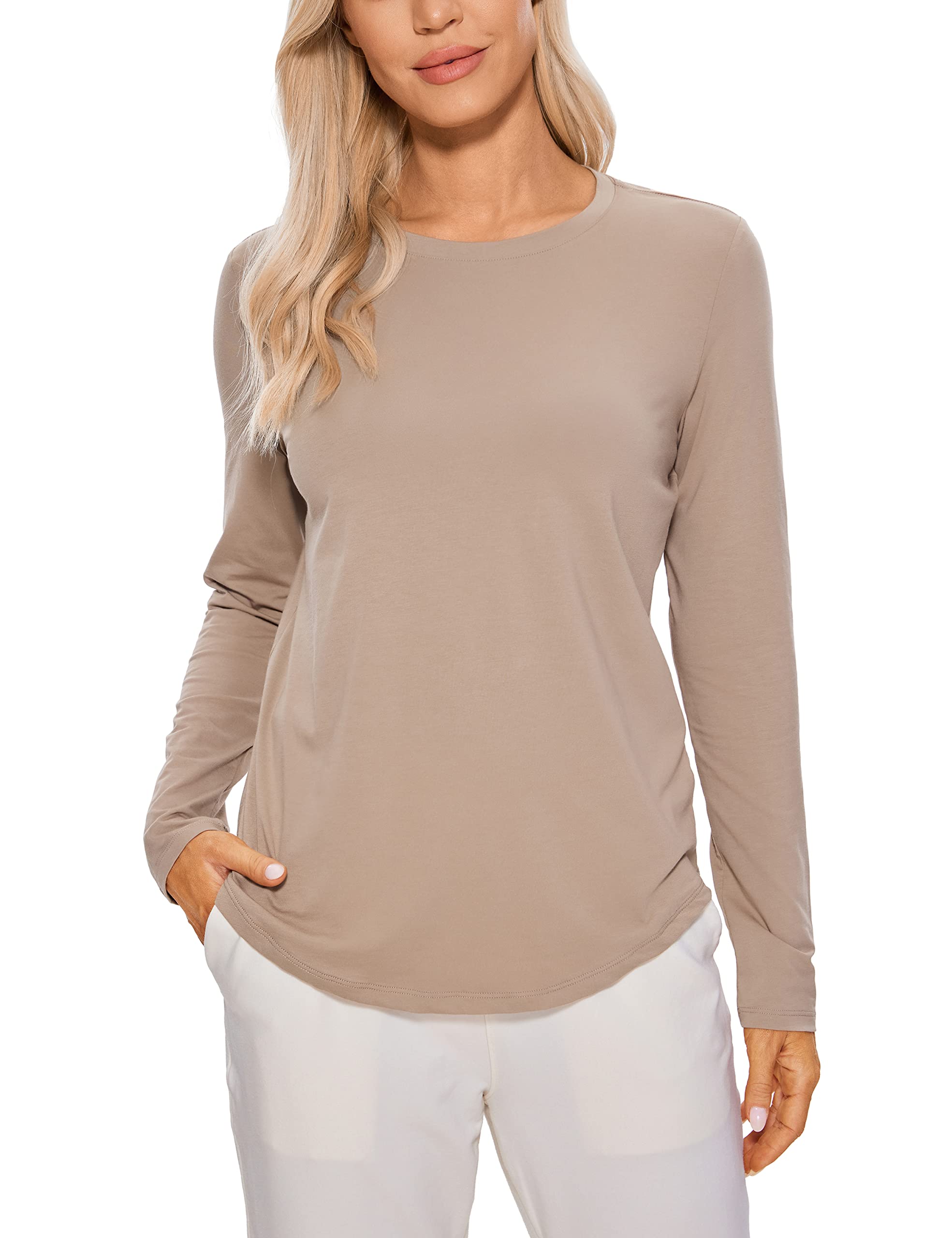 CRZ YOGA Pima Cotton Workout Long Sleeve Shirts for Women Athletic Crewneck Yoga Casual Tops Plain T-Shirt — view 14
