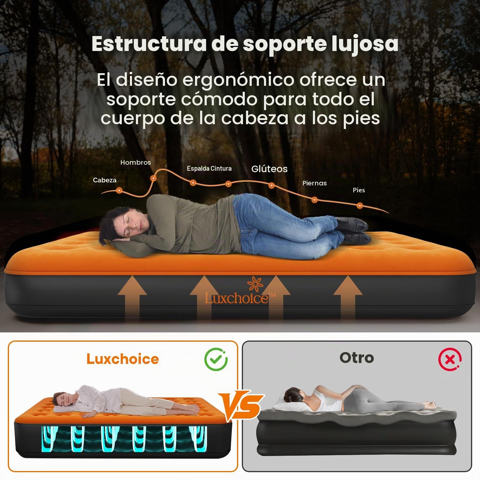 Luxchoice Cama de Aire Camping Colchón Inflable Autoinflable con Bolsa de Viaje Bomba Portátil Recargable para Invitados En El Viajes Camping o en Casa