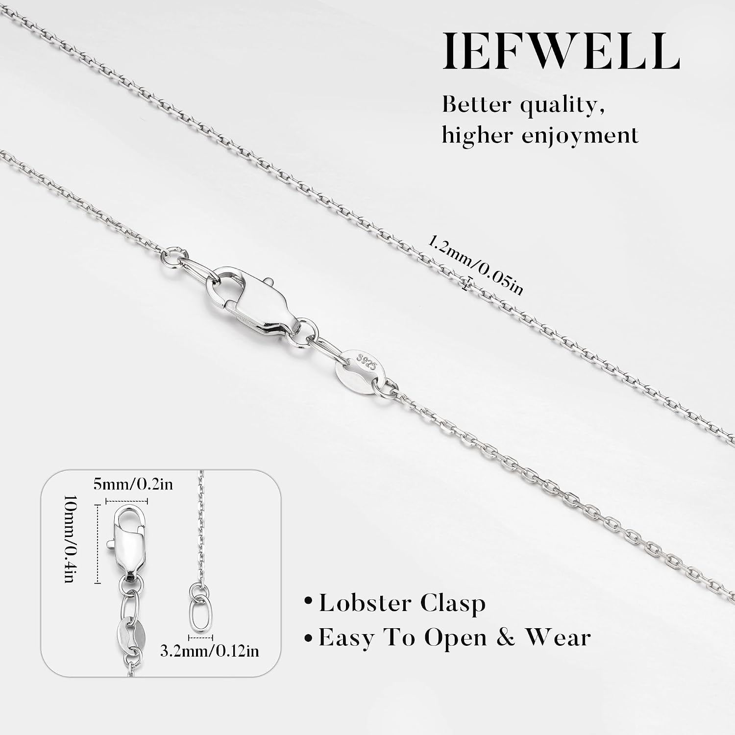 IEFWELL Silver Plated Necklace for Women, 1.2mm Cable Chain Necklace Hypoallergenic Silver Plated Necklaces, 16 18 20 22 24 Inches Dainty Trendy Jewelry Gifts for Women