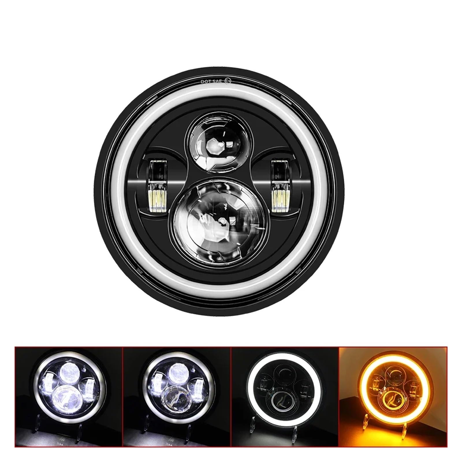 Fari Moto Faro per Moto da 7 Pollici A LED con Luci DRL Halo per Royal per Enfield per Himalayan 400 411 650 350 per Cafe per Racer Faro Motociclo(Black A)