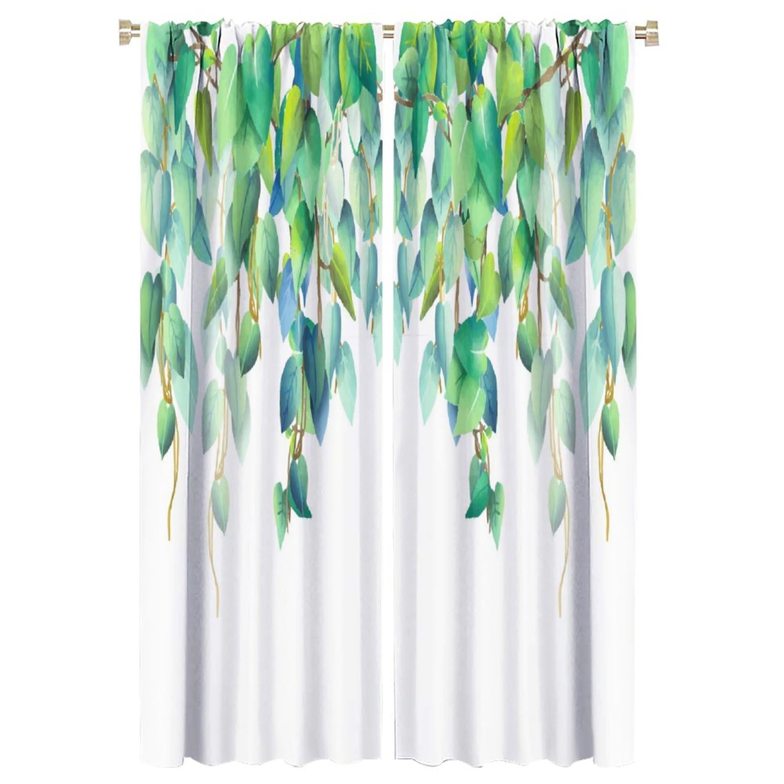 BenYaSong Watercolor Eucalyptus Leaf Blackout Curtains Green Plant Eucalyptus Floral Leaves for Living Room Bedroom Kitchen Restaurant Window Curtain Drapes 2 Panels 42x63in