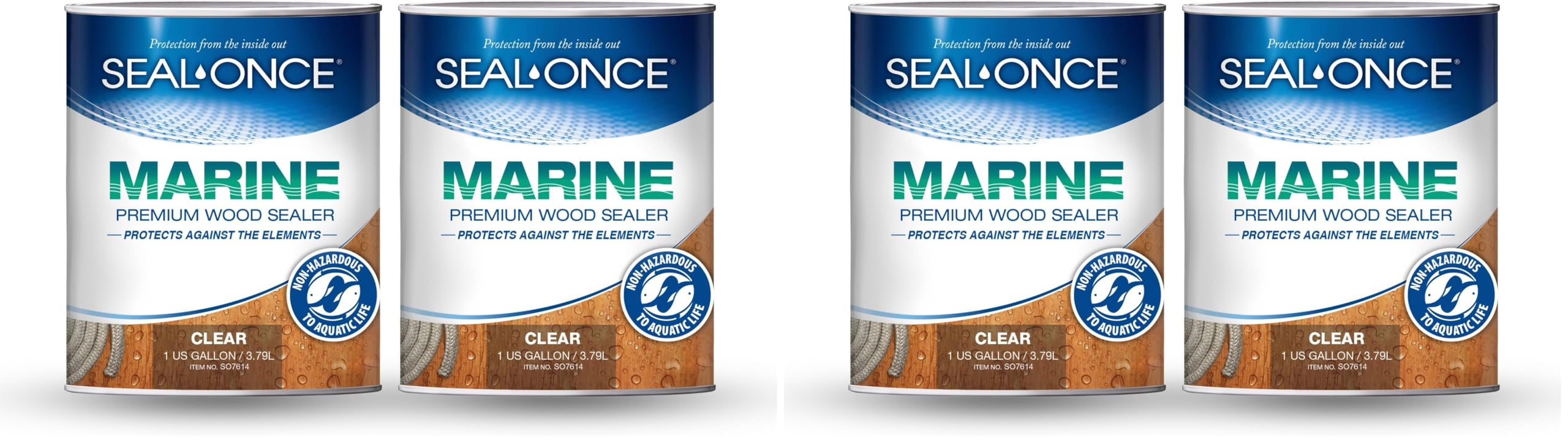 SEAL-ONCE Marine Ready Mix - 2 Gallon Penetrating Wood Sealer Waterproofer &amp; Stain (Clear). Water-Based, Ultra-Low VOC Formula for high-Moisture Areas to Protect Wood Docks, Decks &amp; Piers. (Pack of 2)