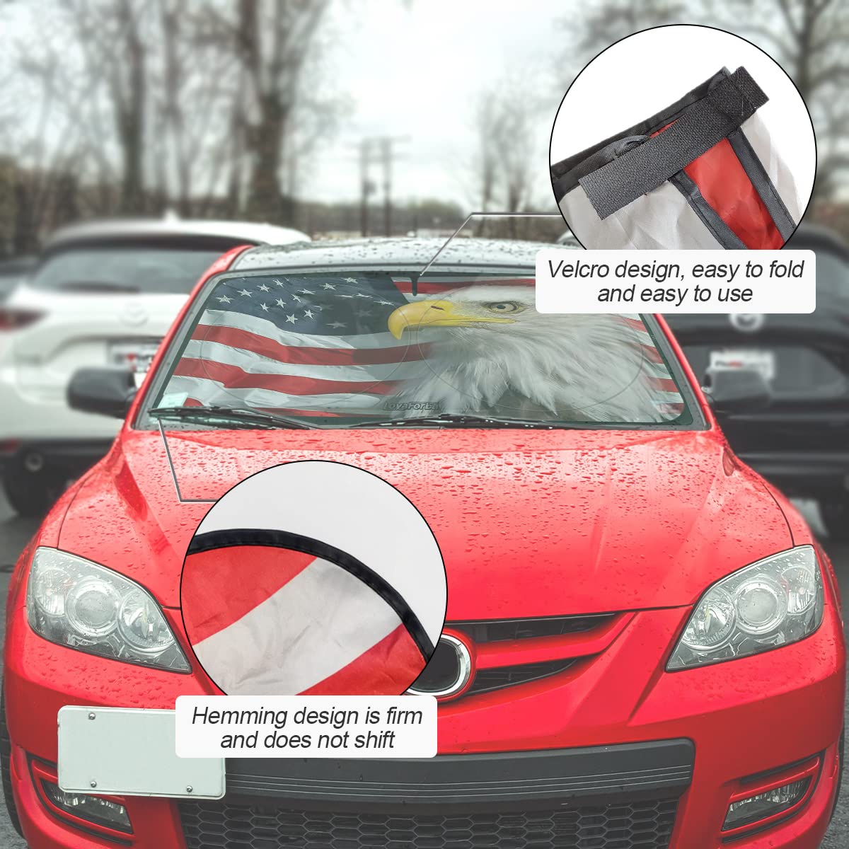Foldable Windshield Sun Shade For SUV – USA Flag Design, UV Block & Reflective