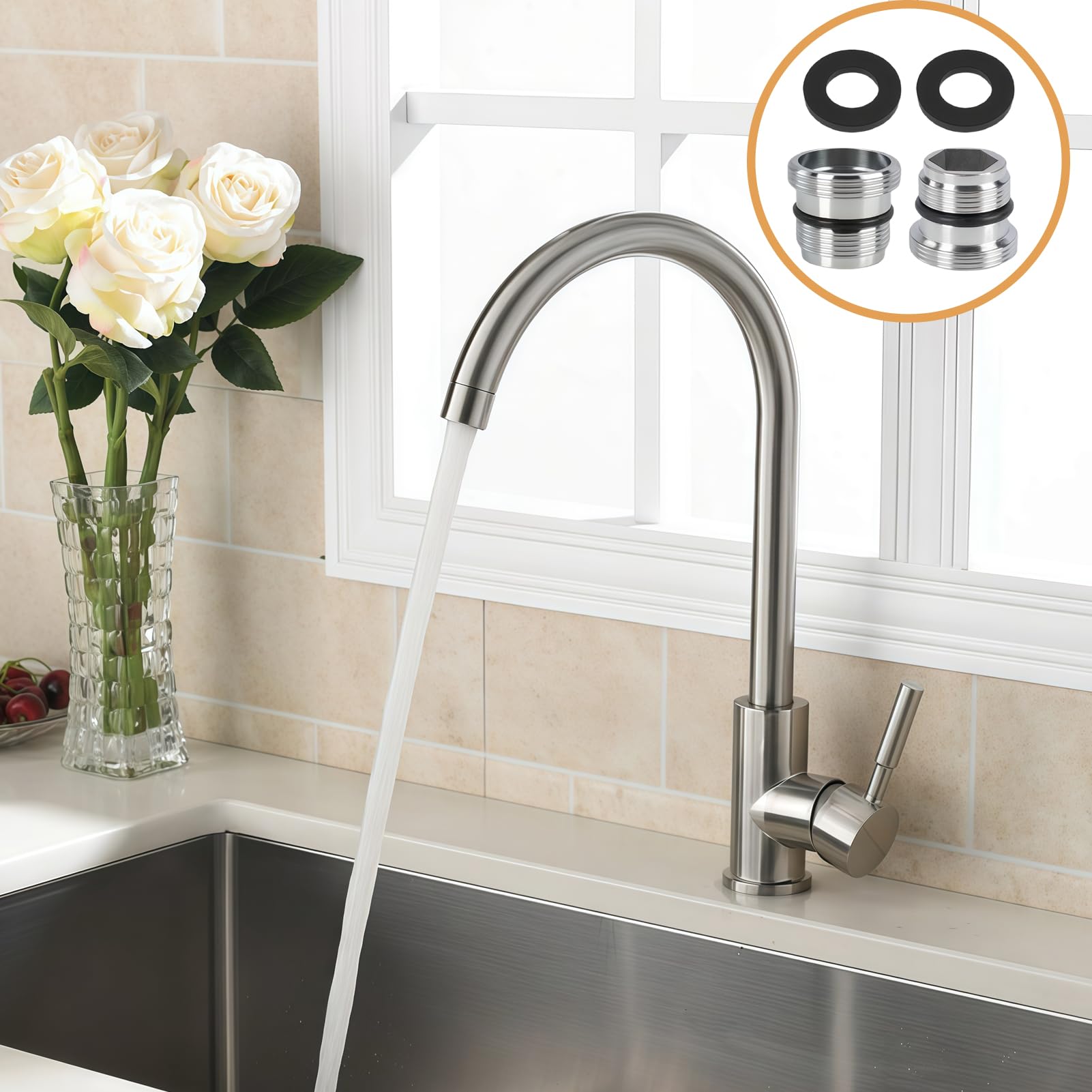 2 Pezzi Adattatori per Rubinetto M18.5 a M22 in Metallo, Connettori per Filtri Acqua e Aeratori, Realizzati in Rame e Acciaio Inossidabile, Resistenti alla Corrosione per Cucina e Bagno