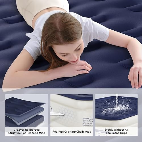 Miniatura 5 de Colchón de aire matrimonial con bomba incorporada, colchón inflable con parte superior flocada suave, colchón inflable a prueba de fugas, cama de