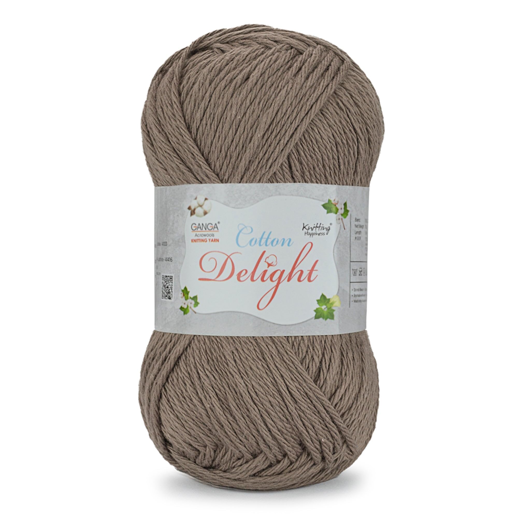 Ganga Acrowools Cotton Delight, Dk Weight Cotton Yarn, Oekotex Class L Certified 100G, 169M (Squ. Brown)