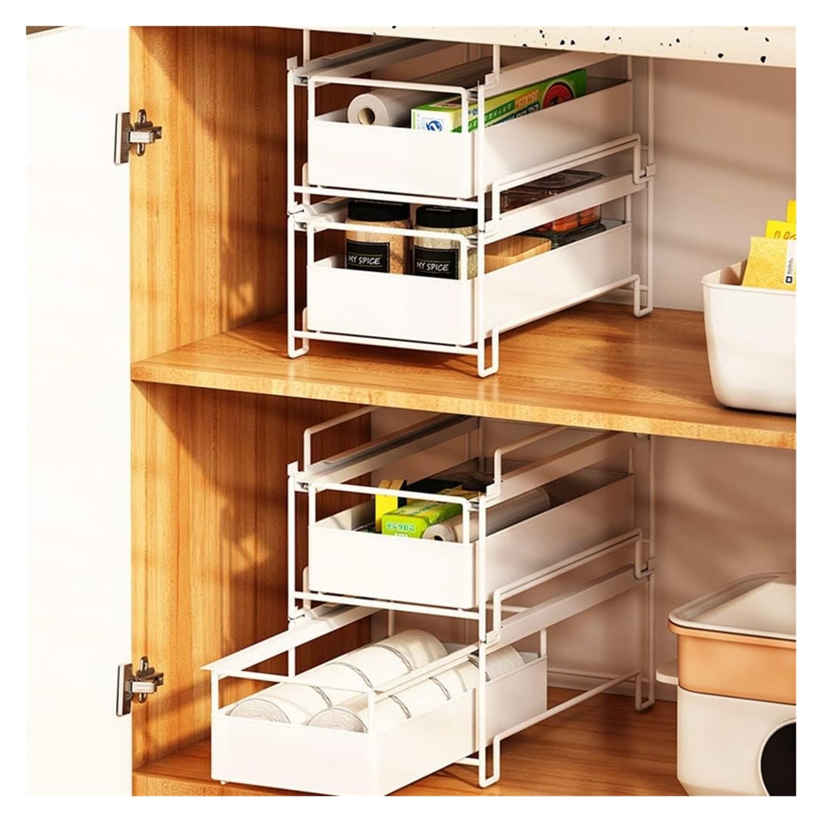 Organizzatore da Cucina Armadietto portaspezie allungabile da Cucina, portaspezie, organizzatori e ripiano portaoggetti per dispensa(Wit,40 * 28.5 * 24.5 cm)