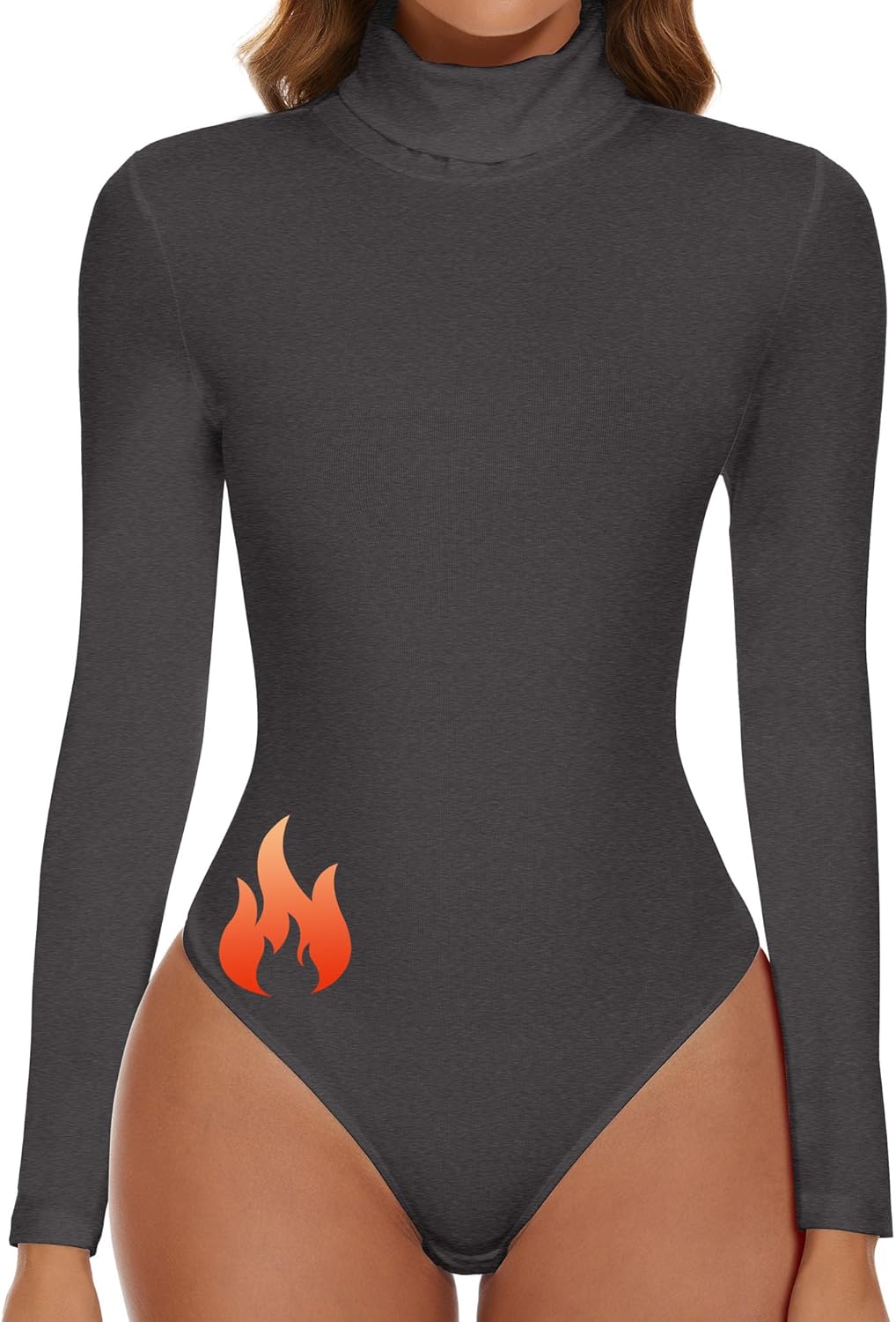 WOWENY Damesbody met lange mouwen en opstaande kraag, thermo-bodysuit, fleece, bovenstuk, shirts, rolkraag, trui voor de winter, zwart, S