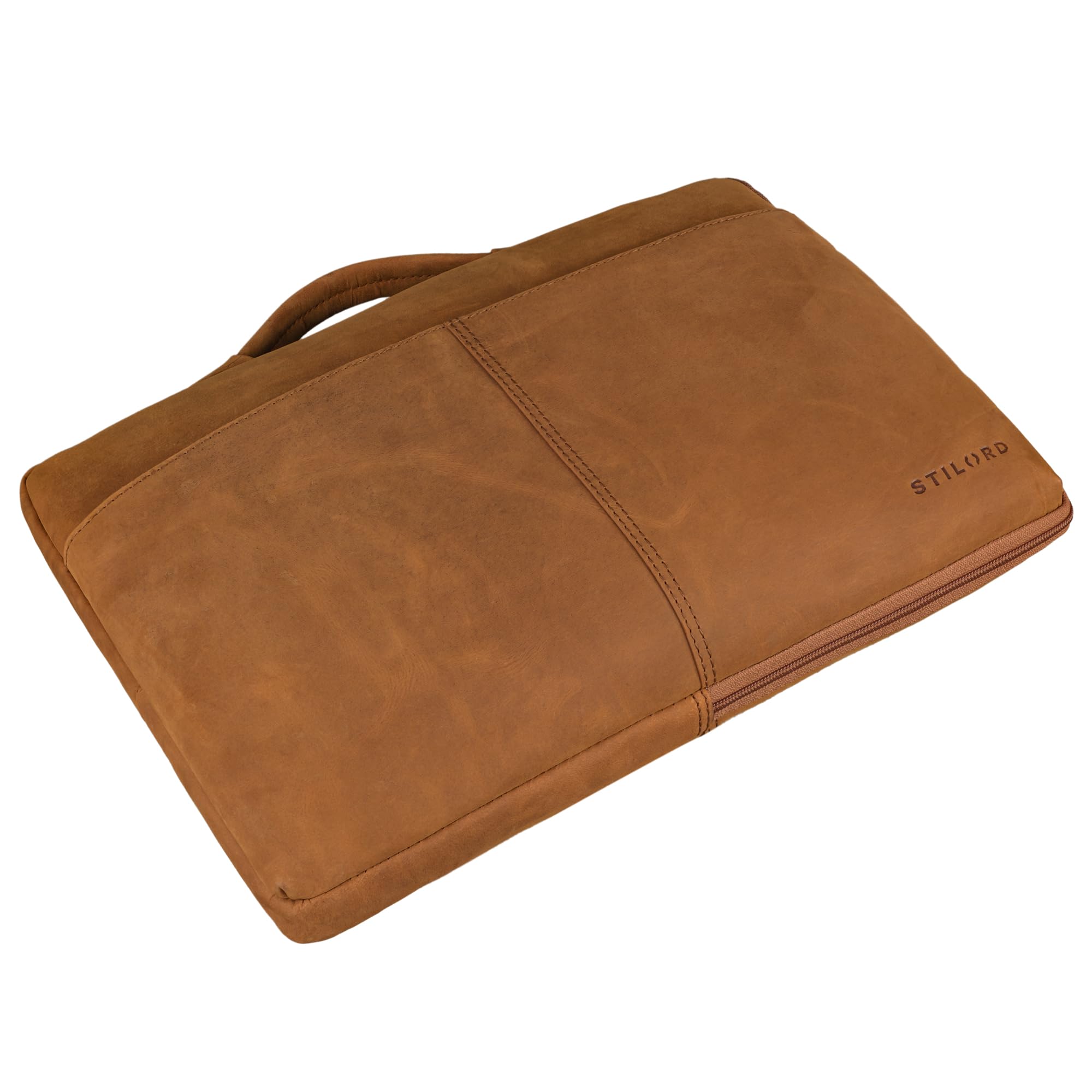 STILORD "Kit" 15,6 Cali Etui na Laptopa Skórzane Wąska Aktówka Męskie Etui na Dokumenty A4 do Pracy Biura Podróże Torebka Biznesowa z Prawdziwej Skóry Kolor:tan - ciemnobrązowy