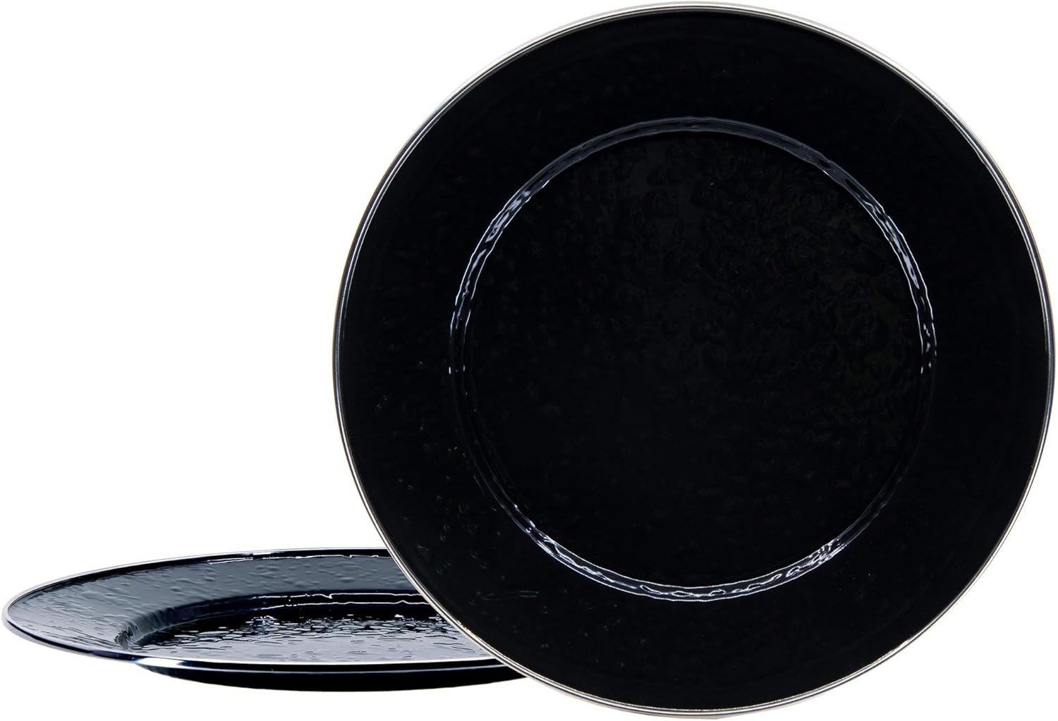 Golden Rabbit Enamelware Chargers, 12.5 inch, Solid Black Textured, Set of 2