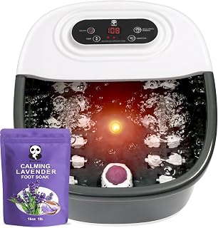 Miwhale Foot Spa Massager with Heat, Bubbles, Vibration, Jets, Infrared Light, 22 Rollers & 16oz Lavender Epsom Salt - Black